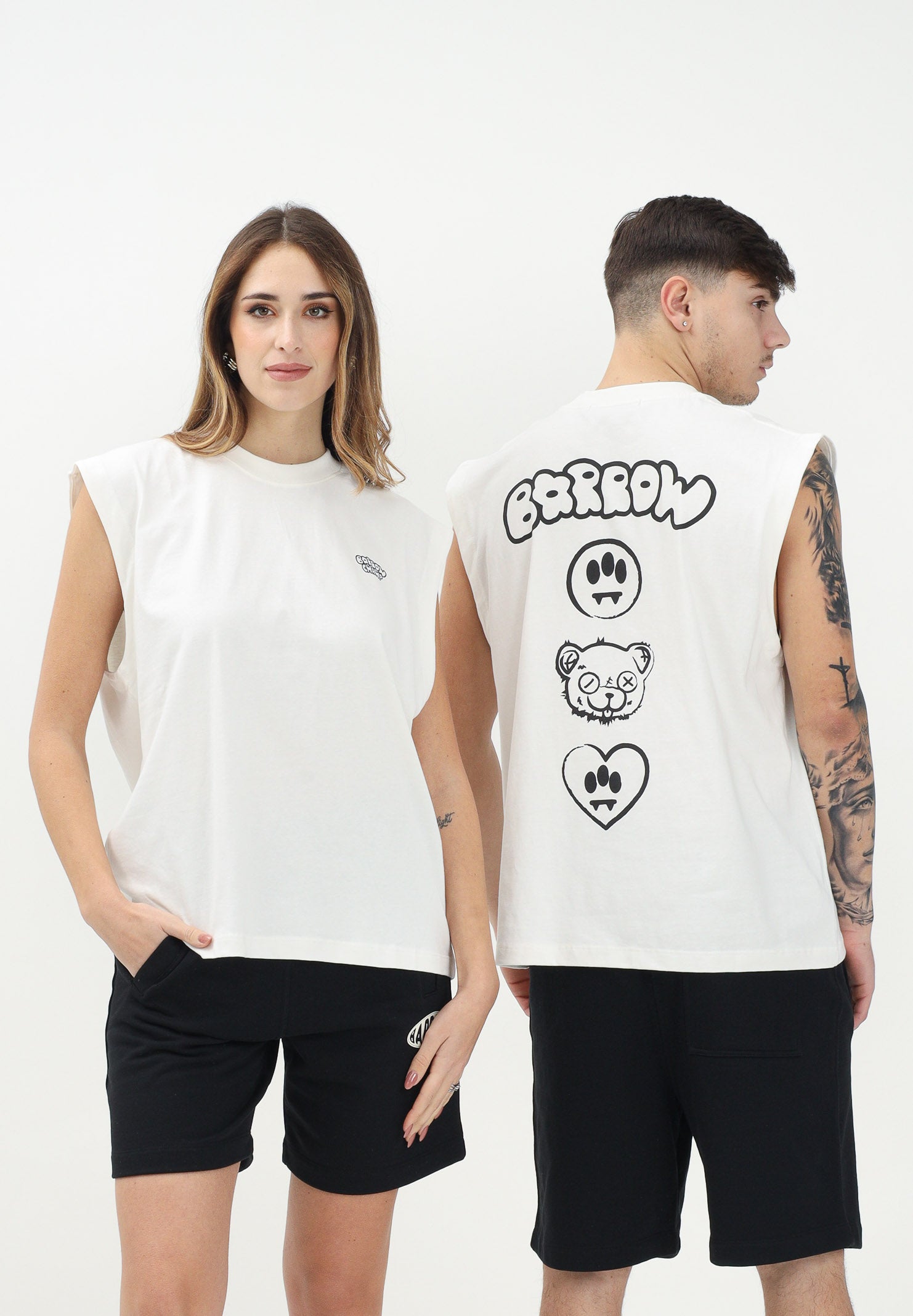BARROW Canotta panna per uomo e donna con maxi stampa sul retro S5BWUATH160 002 BARROW