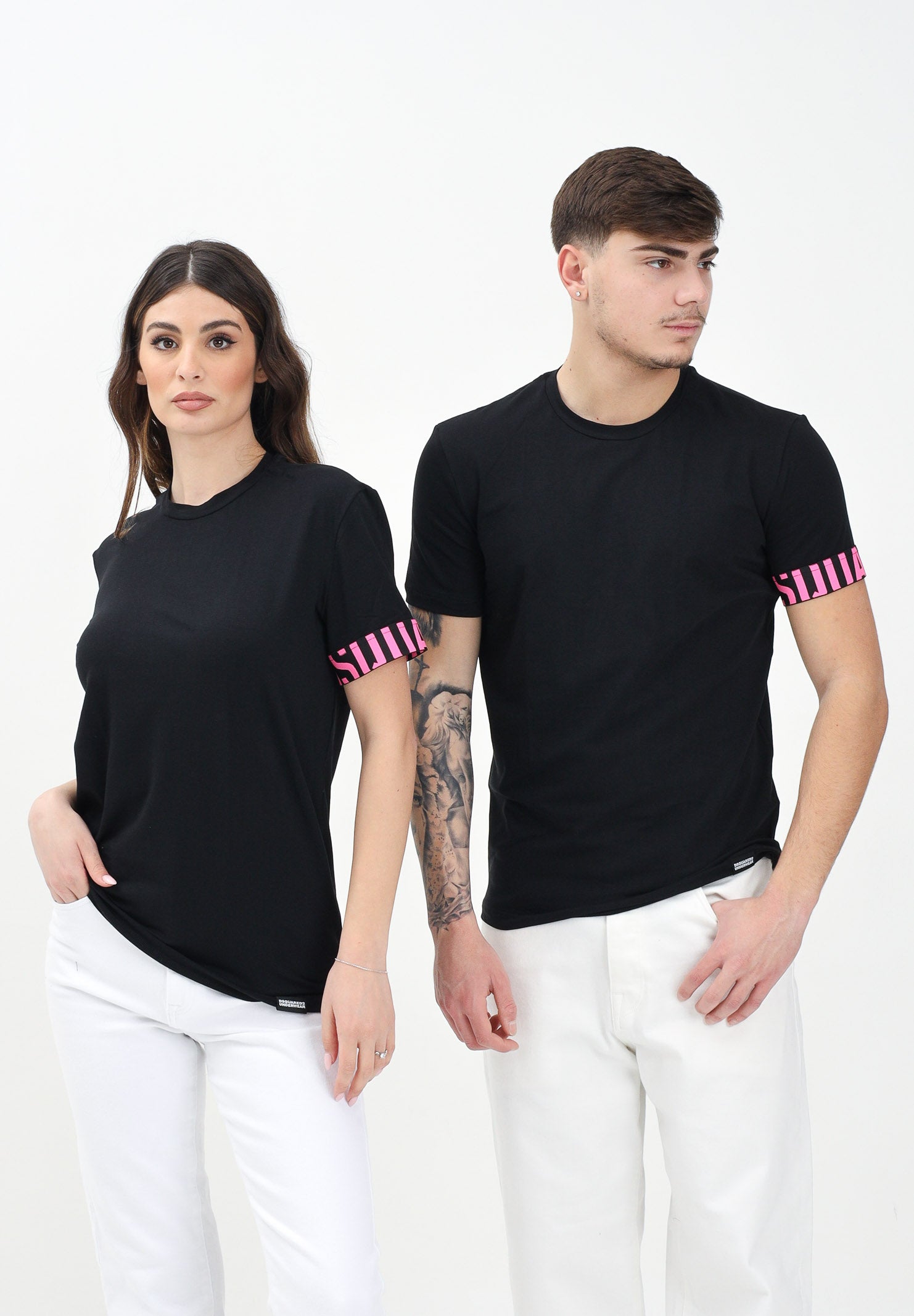 DSQUARED2 T-shirt a manica corta nera per uomo e donna con manica logata D9M3S5770 006 DSQUARED2