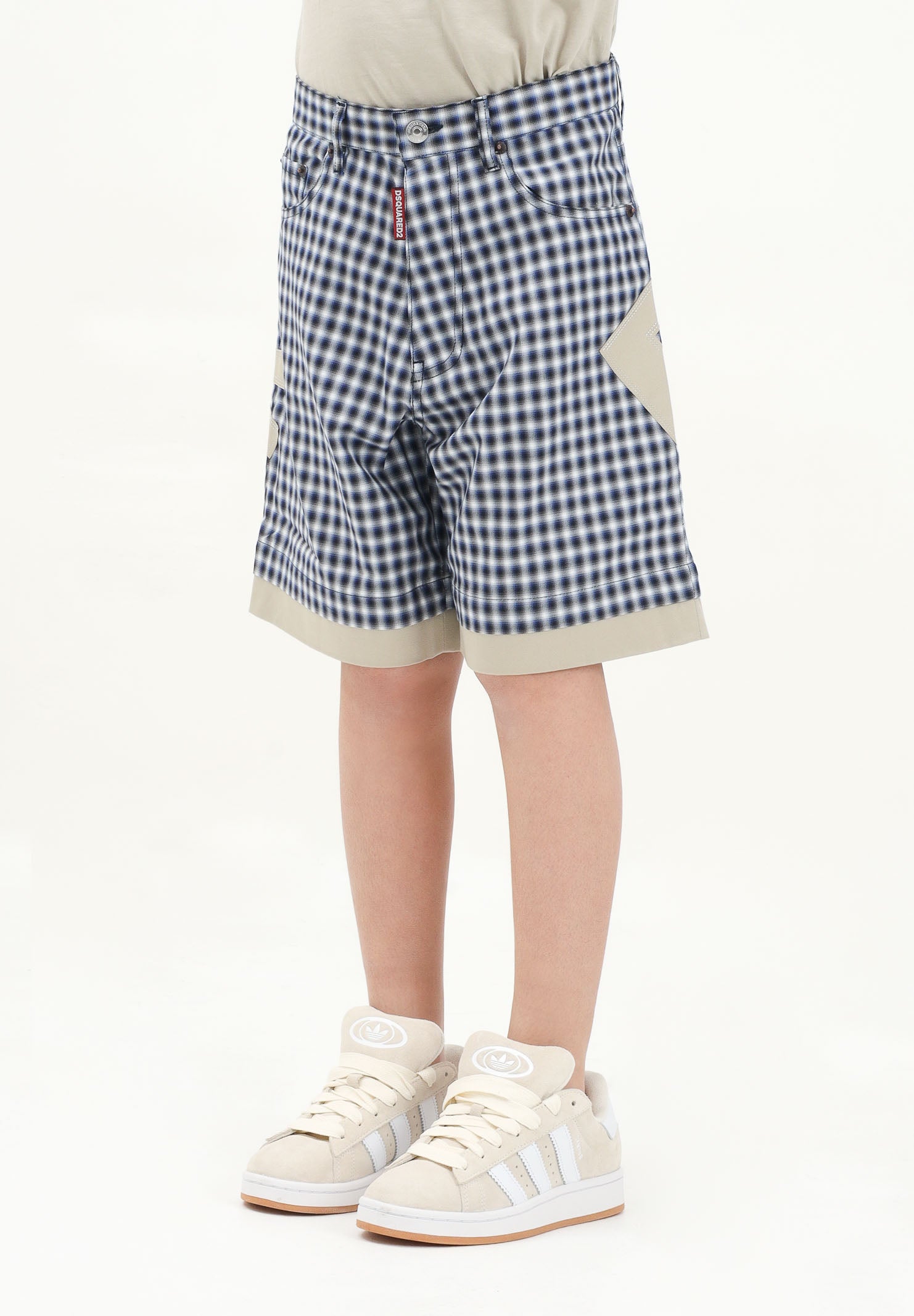DSQUARED2 Bermuda a quadretti blu e bianchi per donna, ragazzi e bambini rifinito da logo DQ2718D0ABP DQ870 DSQUARED2