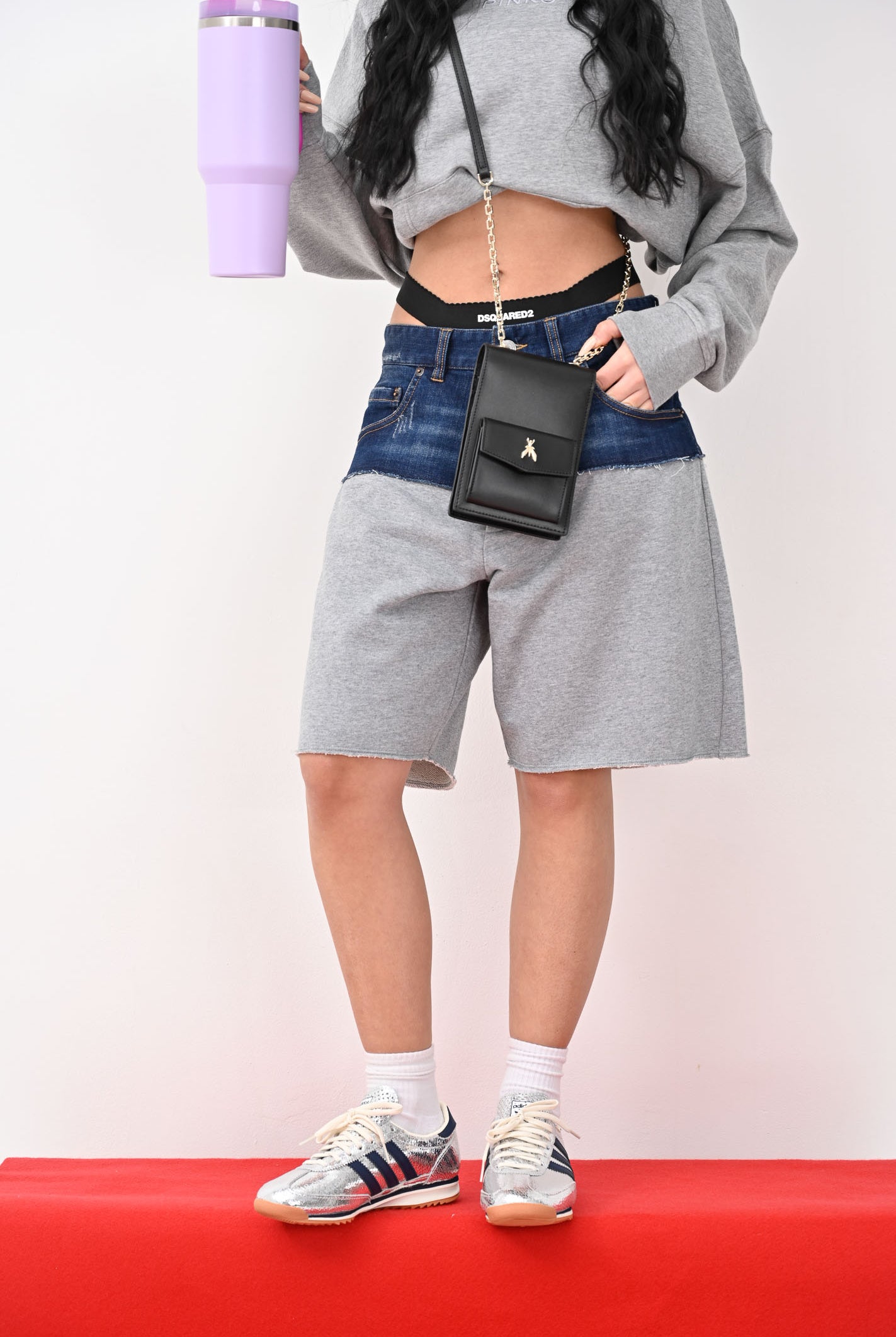 Bermuda in pile grigio e in denim per donna, ragazzi e bambini DQ2769D0ACI DQ937 DSQUARED2