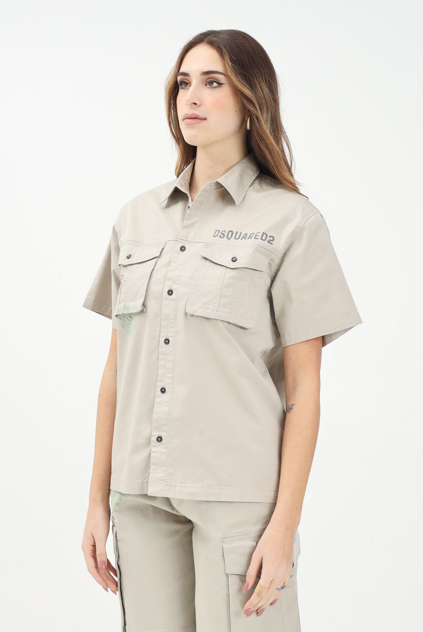 Camicia a manica corta beige per donna, ragazzi e bambini con grafica Passport DQ2775D0ACB DQ717 DSQUARED2