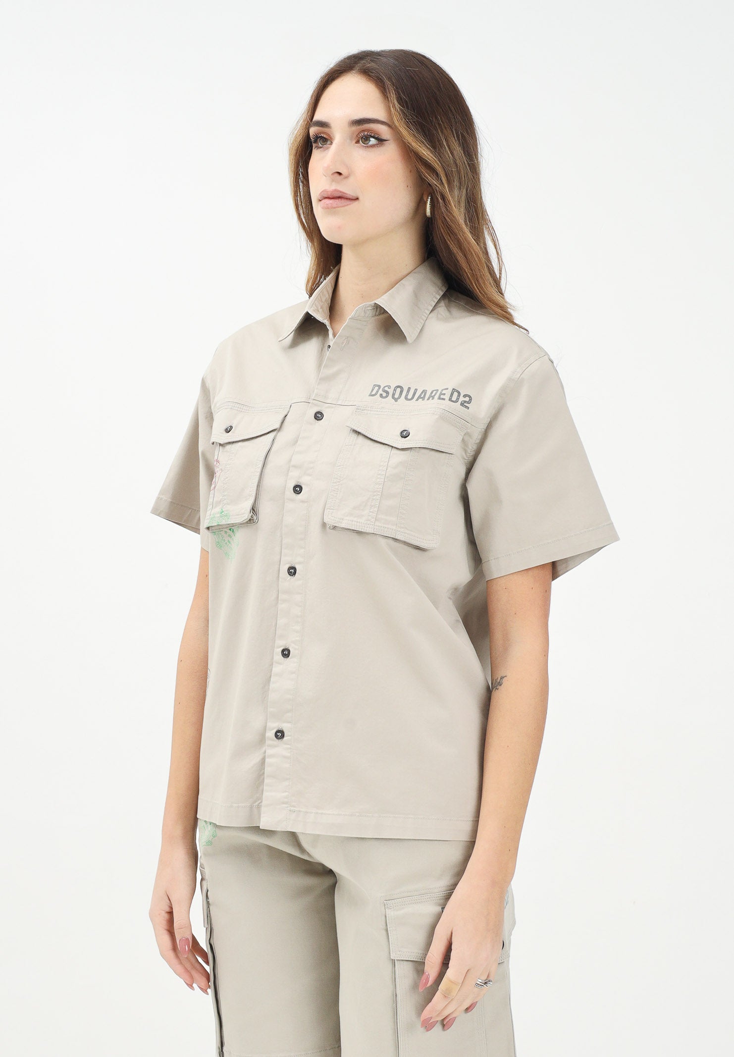 Camicia a manica corta beige per donna, ragazzi e bambini con grafica Passport DQ2775D0ACB DQ717 DSQUARED2