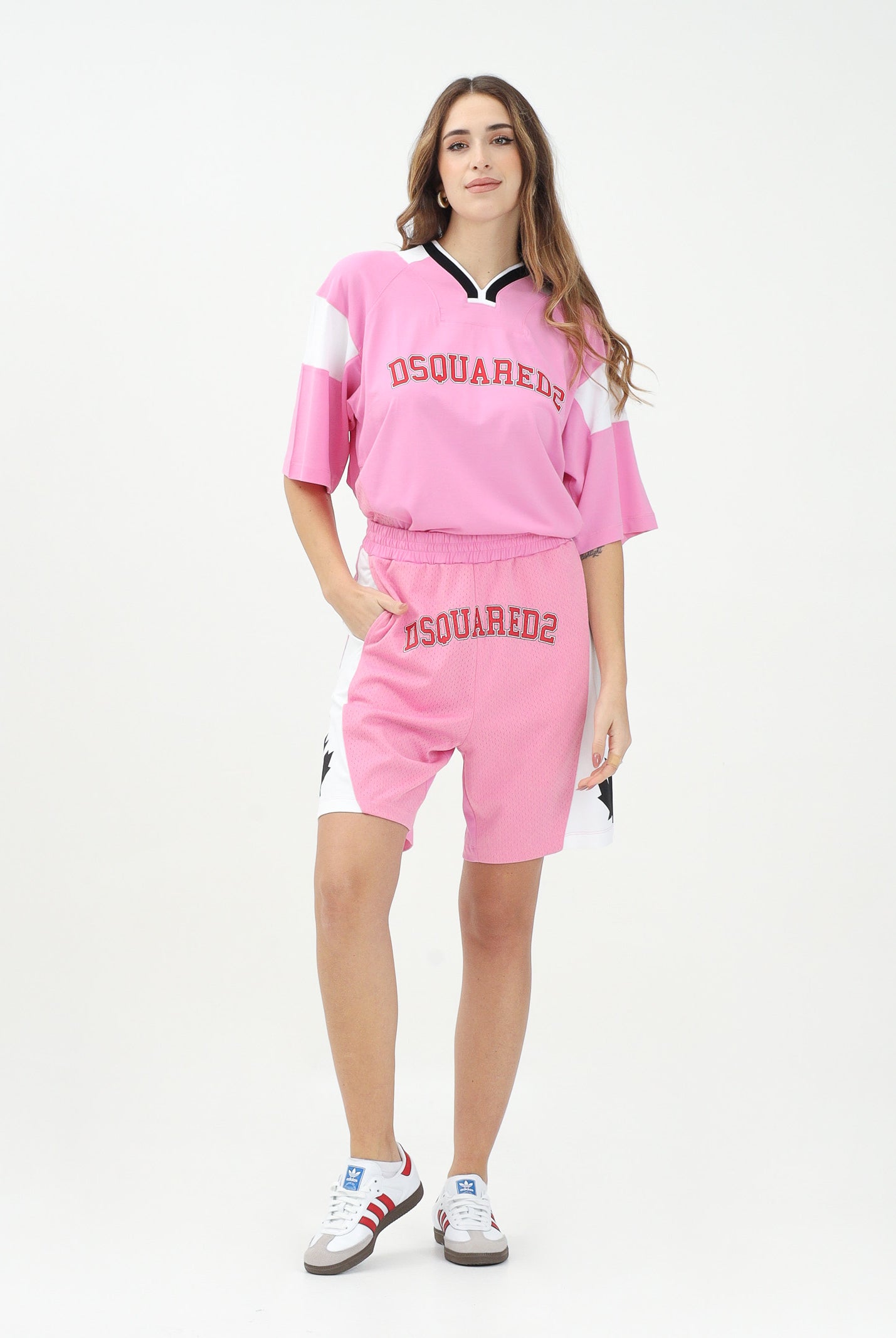 DSQUARED2 Shorts rosa per donna e bambina con stampa logo DQ2789D0AC4 DQ321 DSQUARED2