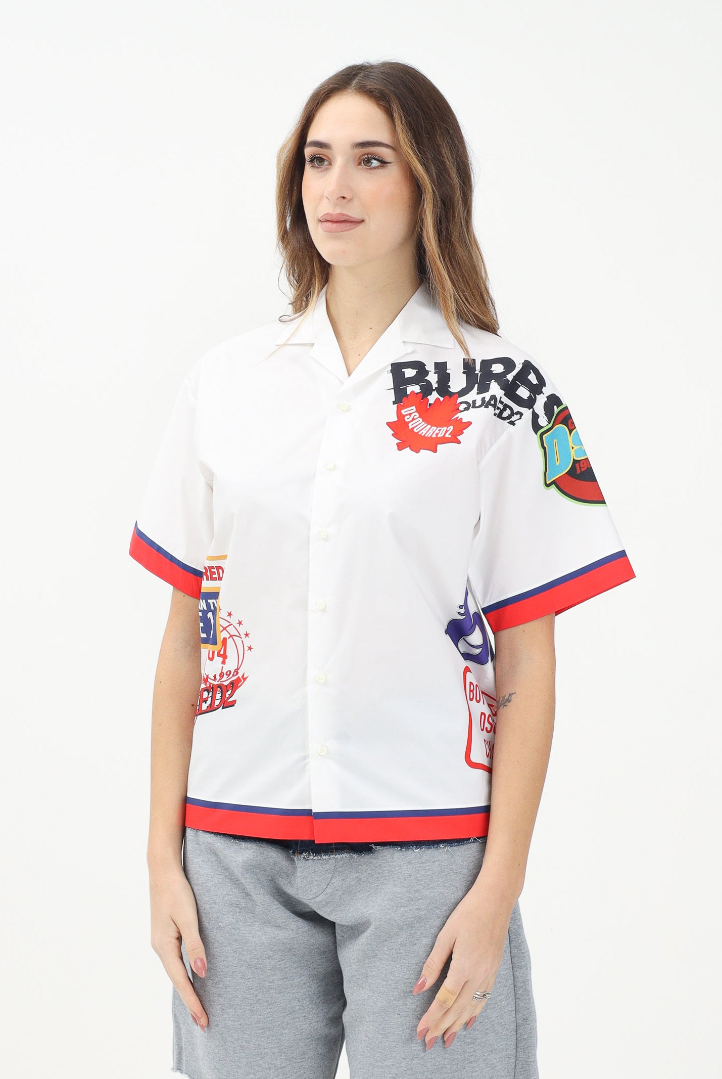 DSQUARED2 Camicia a manica corta bianca per donna, ragazzi e bambini con grafica Urban DQ2819D007D DQ100 DSQUARED2
