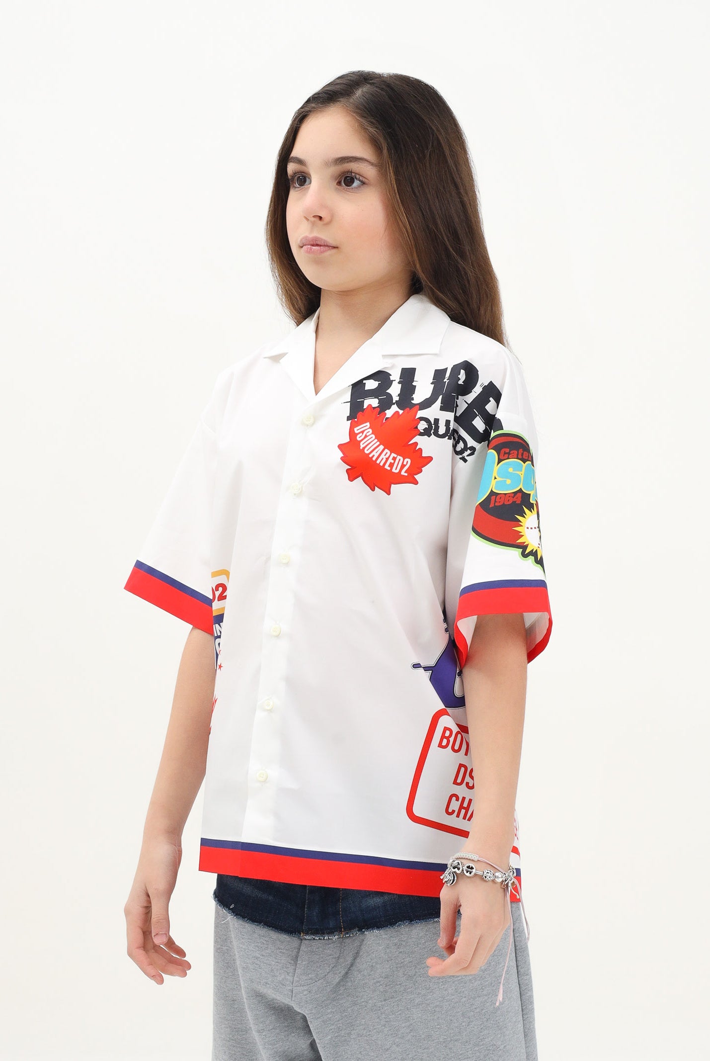 DSQUARED2 Camicia a manica corta bianca per donna, ragazzi e bambini con grafica Urban DQ2819D007D DQ100 DSQUARED2