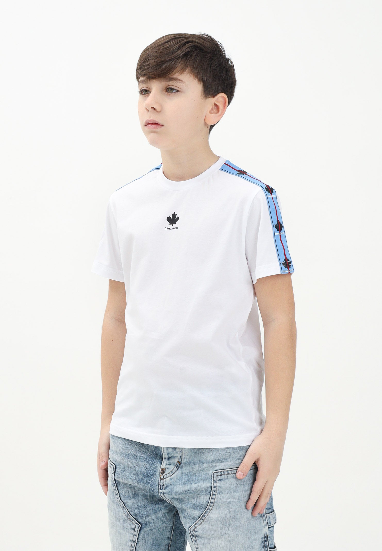 DSQUARED2 T-shirt a manica corta bianca per donna, ragazzi e bambini con stampa foglia d'acero DQ2898D0A47 DQ100 DSQUARED2