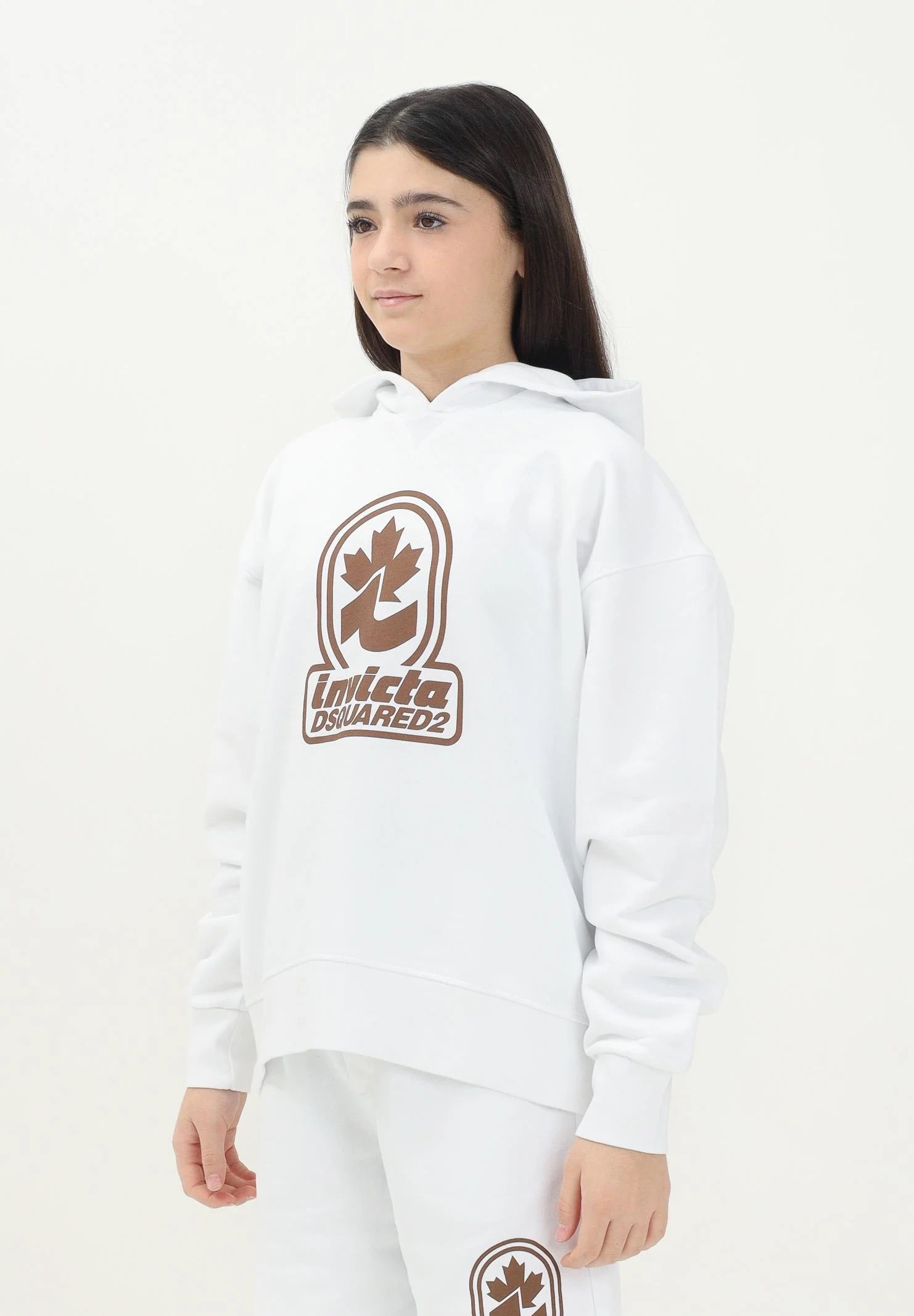 DSQUARED2 Felpa con cappuccio bianca per donna, ragazzi e bambini con stampa "Invicta Dsquared2" DQ2907D0AD2 DQ100 DSQUARED2