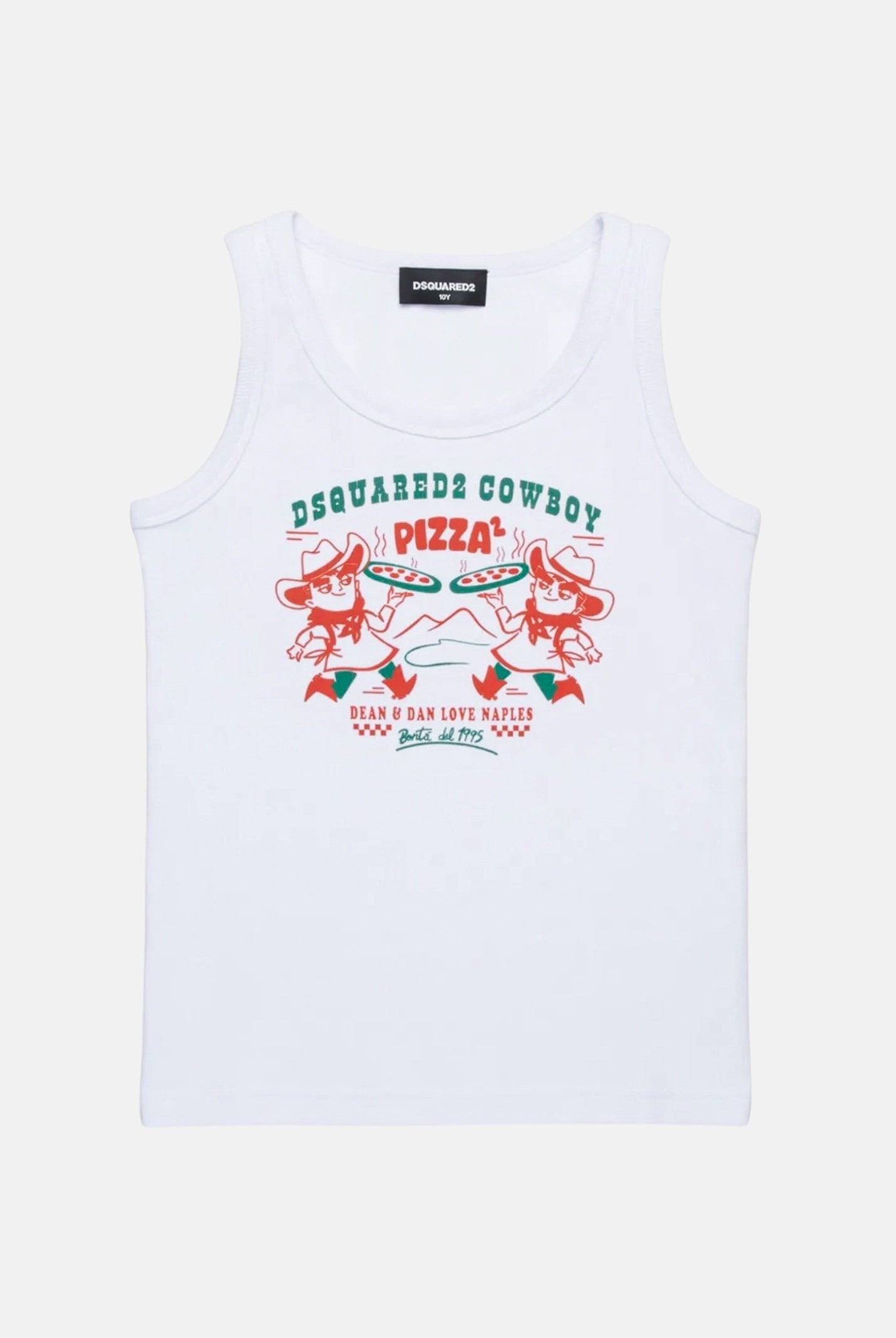 Canotta bianca per bambino e bambina con grafica Cowboy Pizza DQ2974D0A2C-B DQ100 DSQUARED2