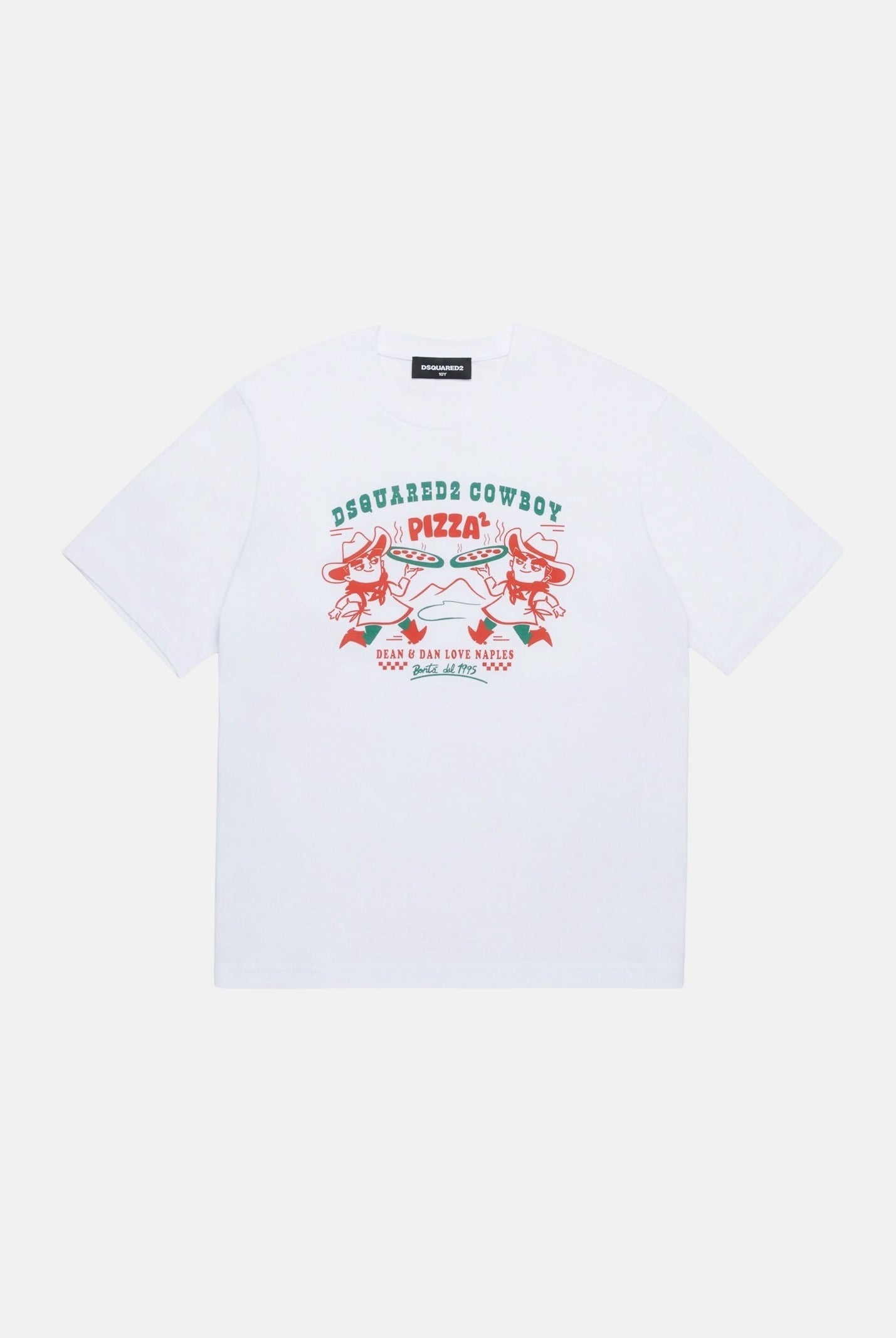 T-shirt a manica corta bianca per bambino e bambina con grafica Cowboy Pizza DQ2975D004G-B DQ100 DSQUARED2