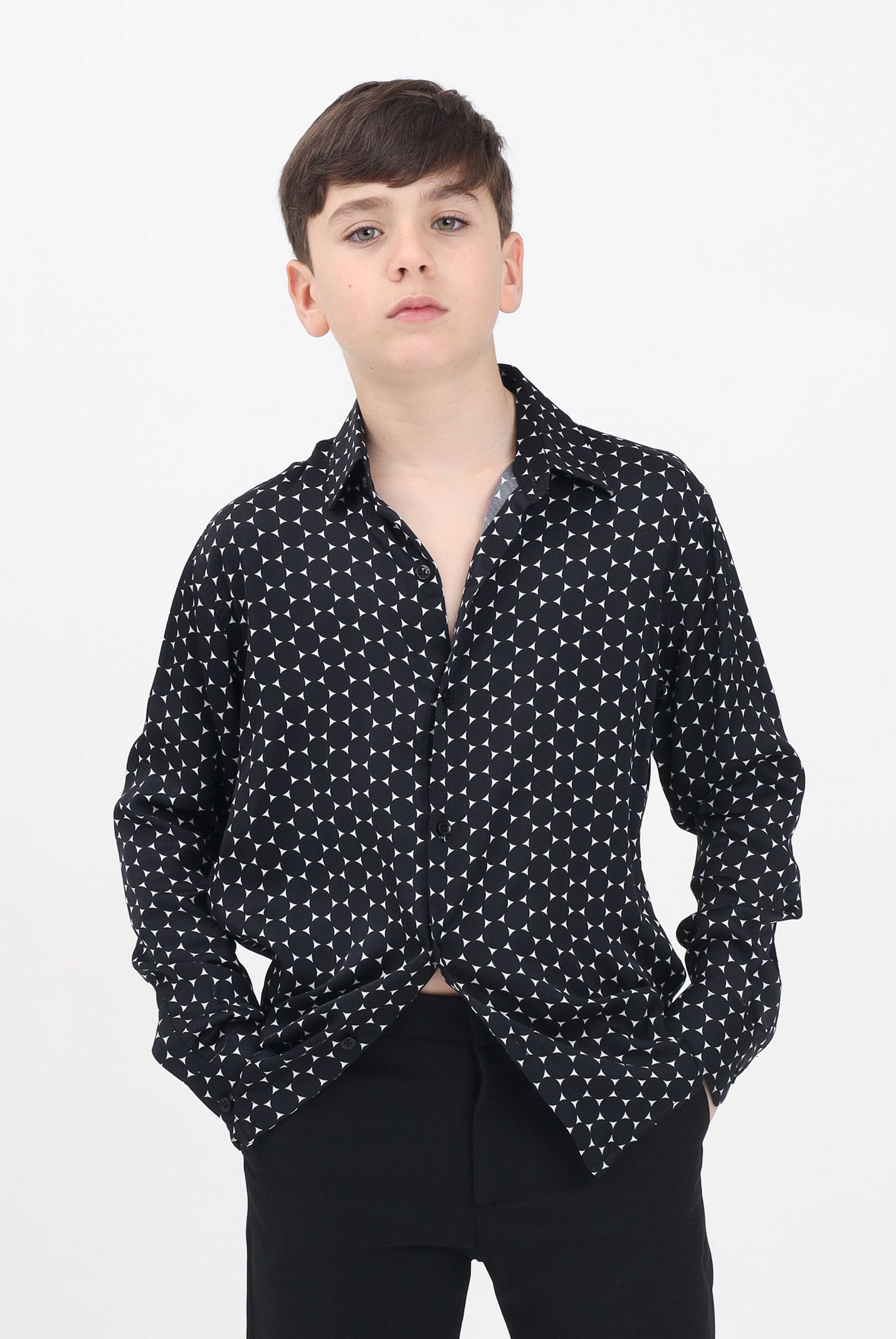 I'M BRIAN Camicia a manica lunga nera da bambino con stampa geometrica CA3305J 0028 I'M BRIAN