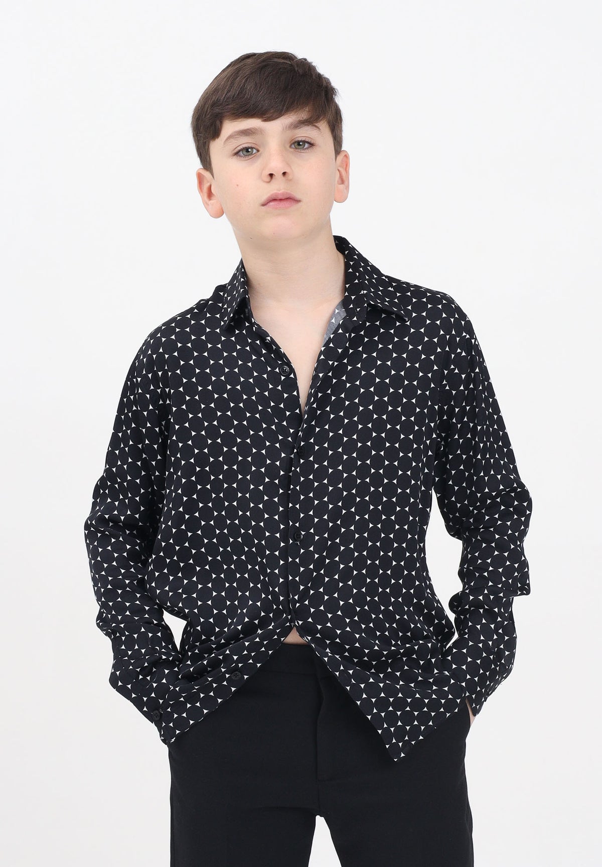 I'M BRIAN Camicia a manica lunga nera da bambino con stampa geometrica CA3305J 0028 I'M BRIAN