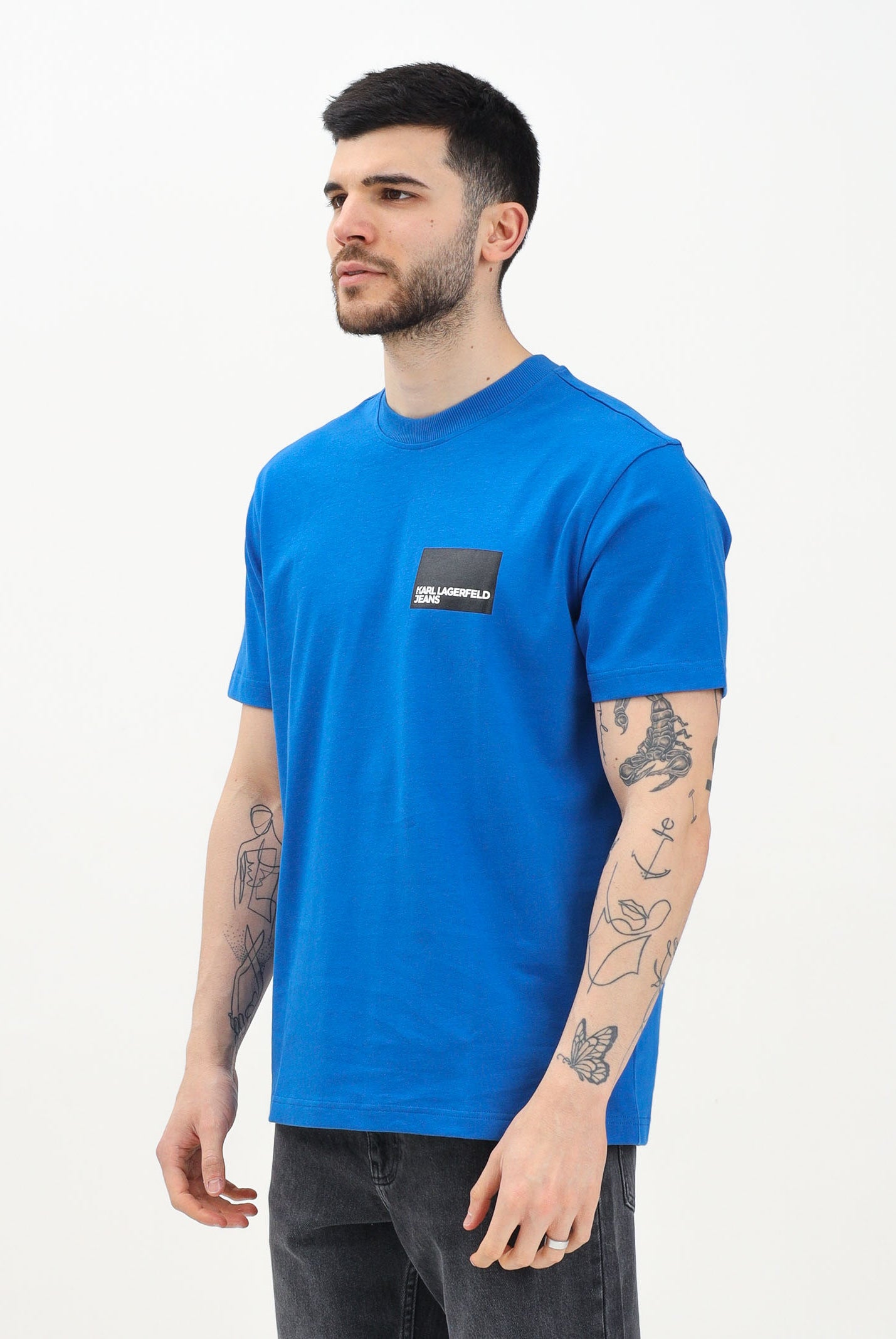 KARL LAGERFELD T-shirt a manica corta blu da uomo con stampa logo KLA1M17001 1AA KARL LAGERFELD