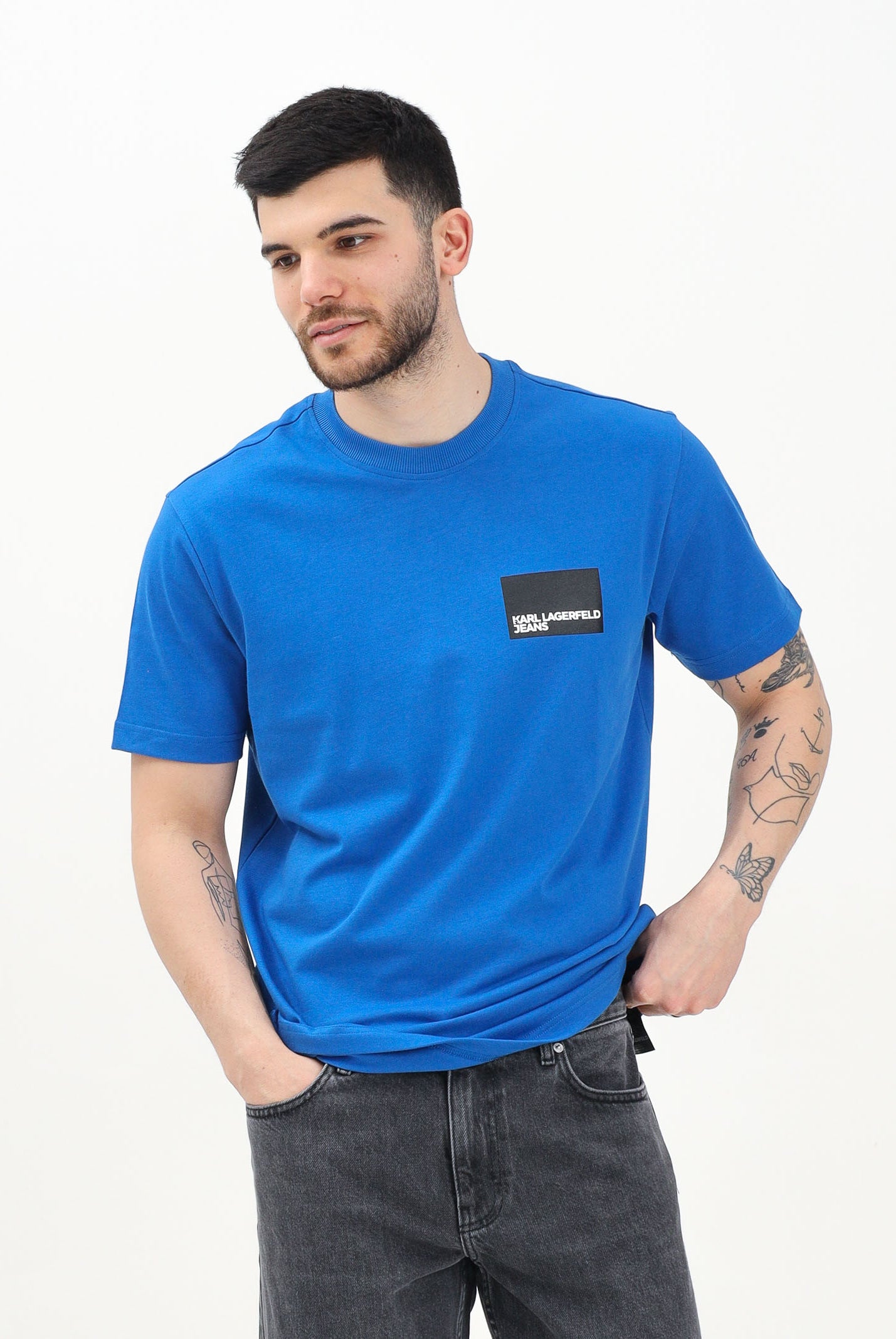 KARL LAGERFELD T-shirt a manica corta blu da uomo con stampa logo KLA1M17001 1AA KARL LAGERFELD