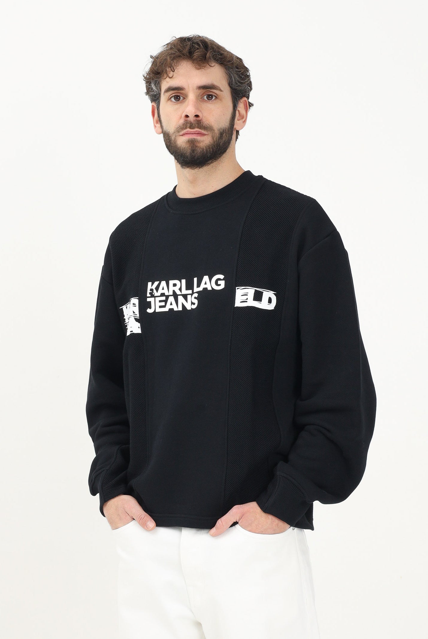 KARL LAGERFERLD Felpa girocollo nera da uomo con stampa logo KLA1M20030 999 KARL LAGERFELD