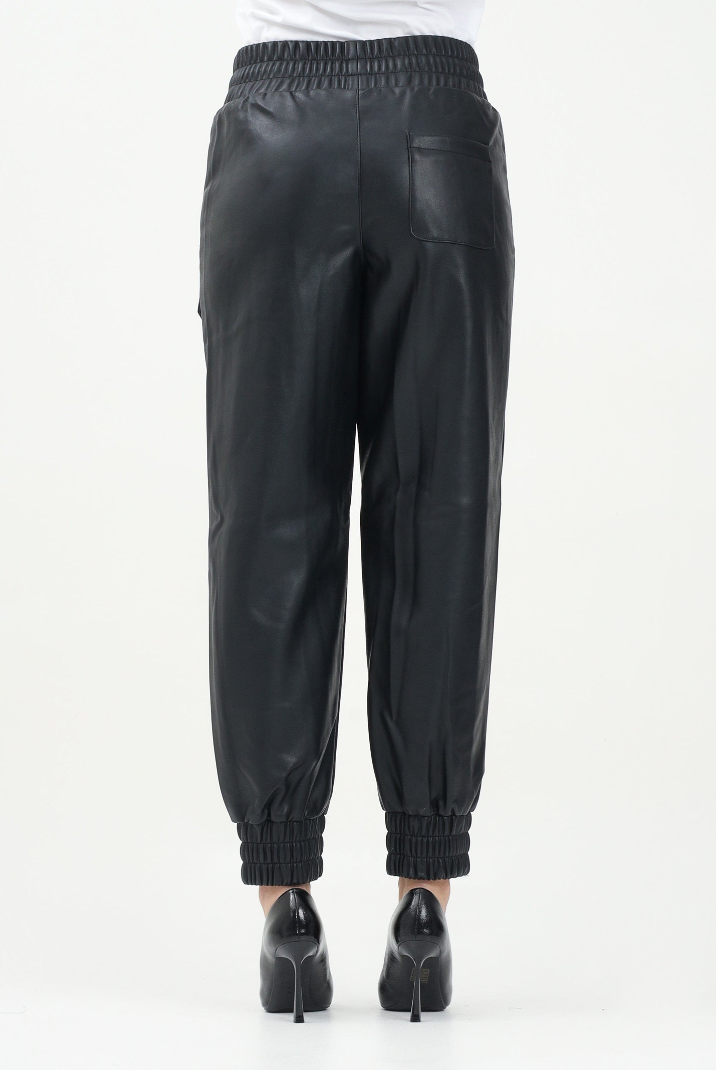 KARL LAGERFERLD Pantalone casual in ecopelle nera da donna con logo KLA1W10059 999 KARL LAGERFELD