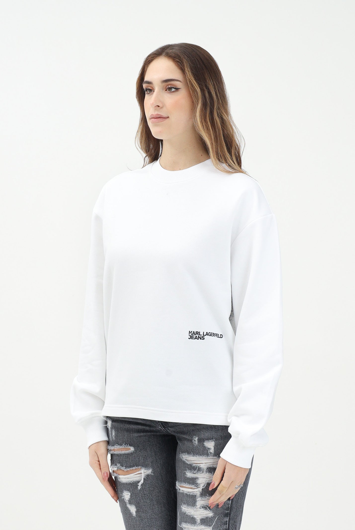 KARL LAGERFELD Felpa girocollo bianca da donna con stampa Karl Lagerfeld KLA1W20068 100 KARL LAGERFELD