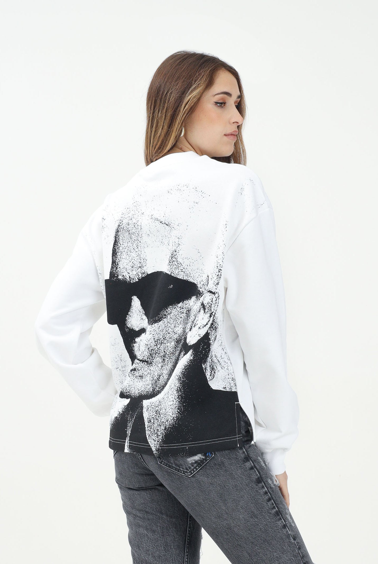 KARL LAGERFELD Felpa girocollo bianca da donna con stampa Karl Lagerfeld KLA1W20068 100 KARL LAGERFELD