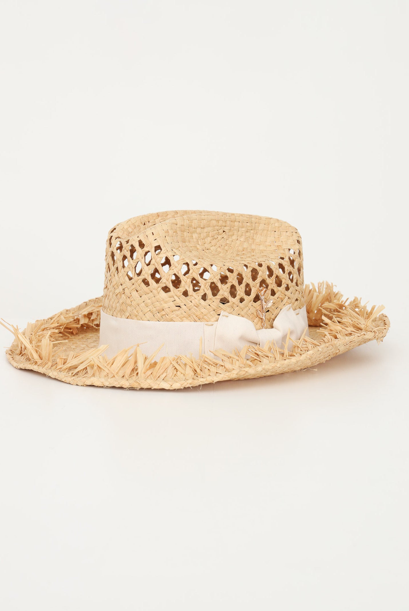 LUNATIQUE Cappello in paglia da donna con lavorazione traforata e fiocco NADYRA BEIGE LUNATIQUE