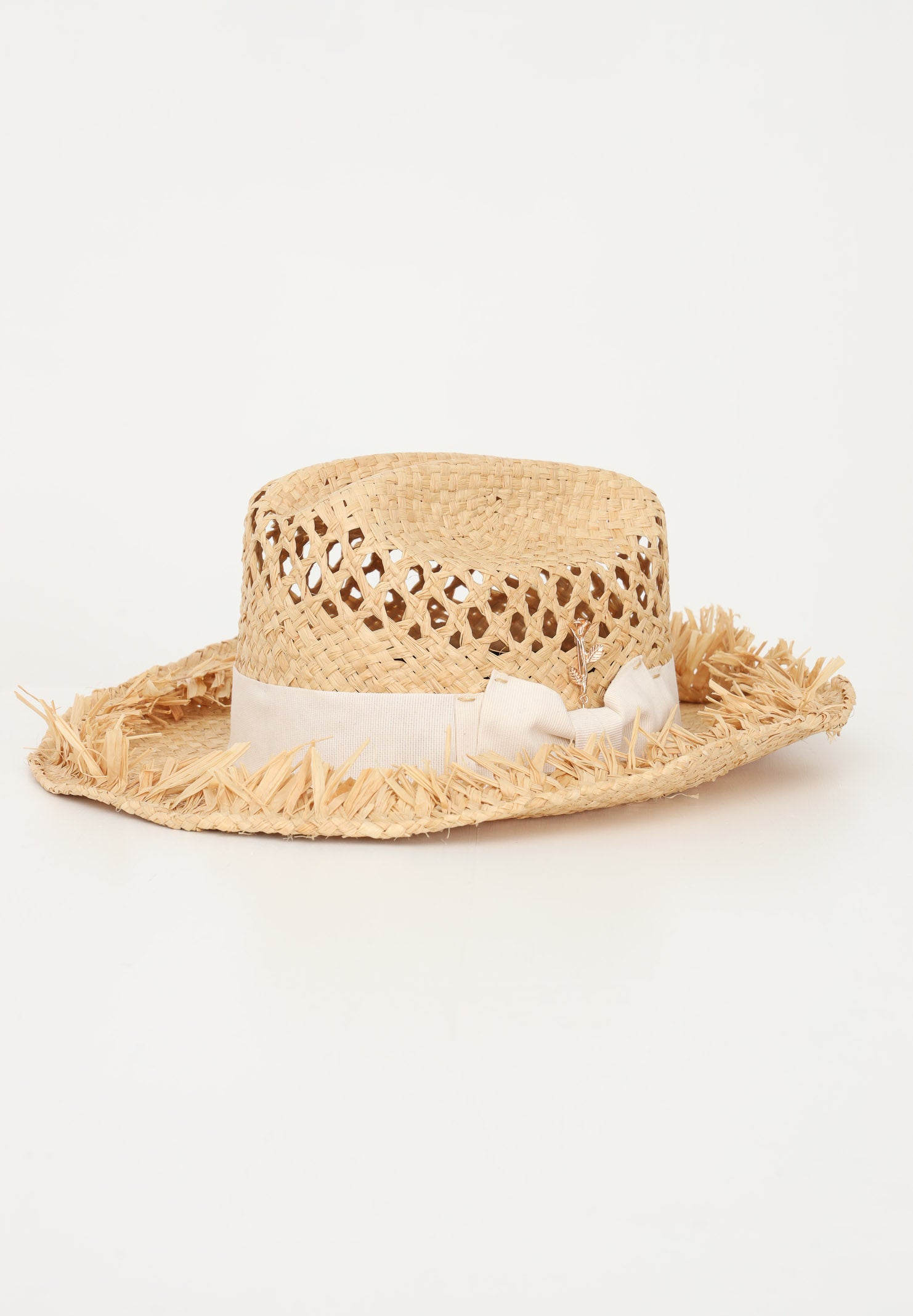 LUNATIQUE Cappello in paglia da donna con lavorazione traforata e fiocco NADYRA BEIGE LUNATIQUE