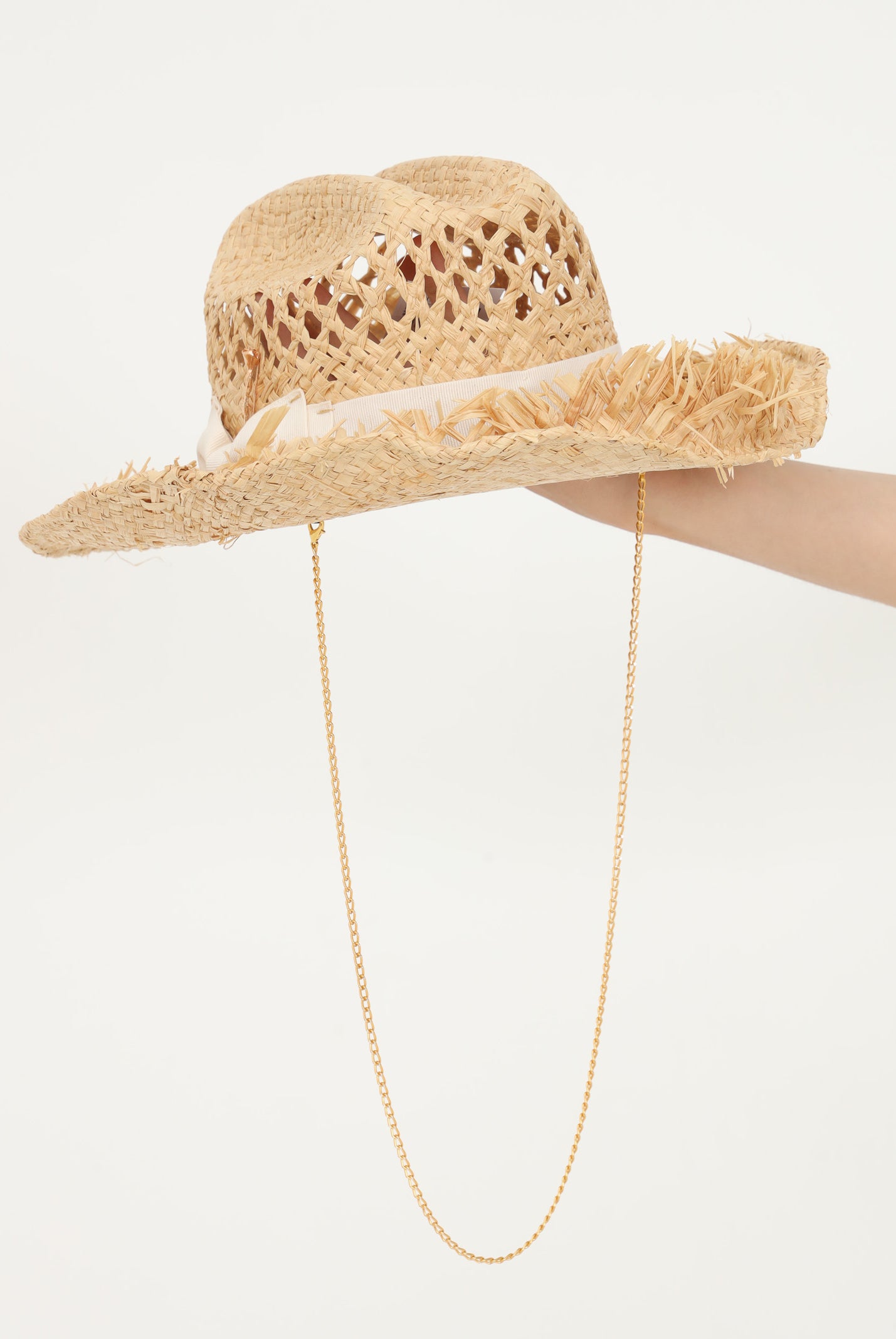 LUNATIQUE Cappello in paglia da donna con lavorazione traforata e fiocco NADYRA BEIGE LUNATIQUE