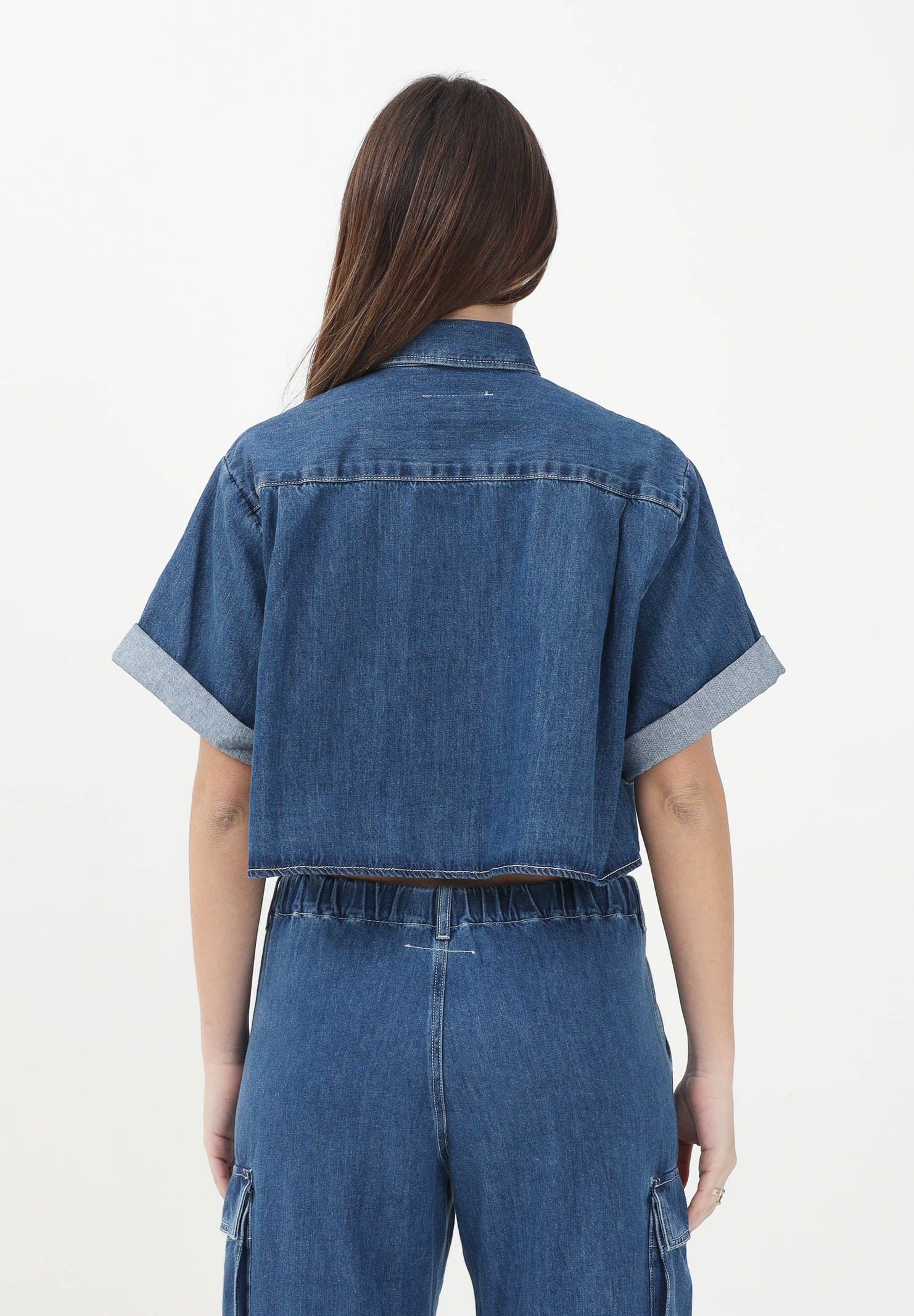 MAISON MARGIELA Camicia in denim azzurro per donna, ragazze e bambine con maniche corte e risvolto M60763MM04S M601 MAISON MARGIELA