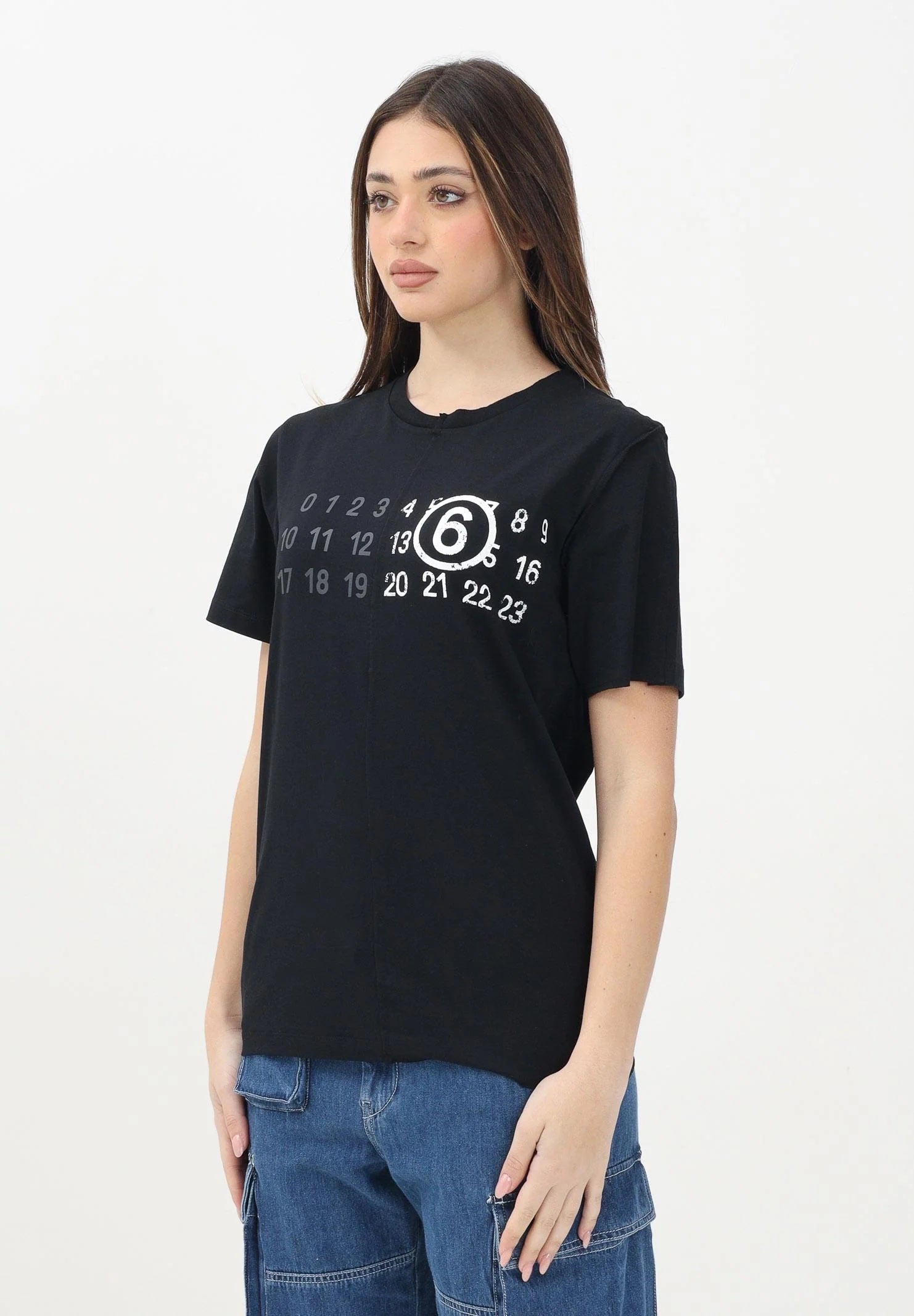 MAISON MARGIELA T-shirt a manica corta nera per donna, ragazzi e bambini con grafica "Stamp Numbers" M60775MM04I M6900 MAISON MARGIELA