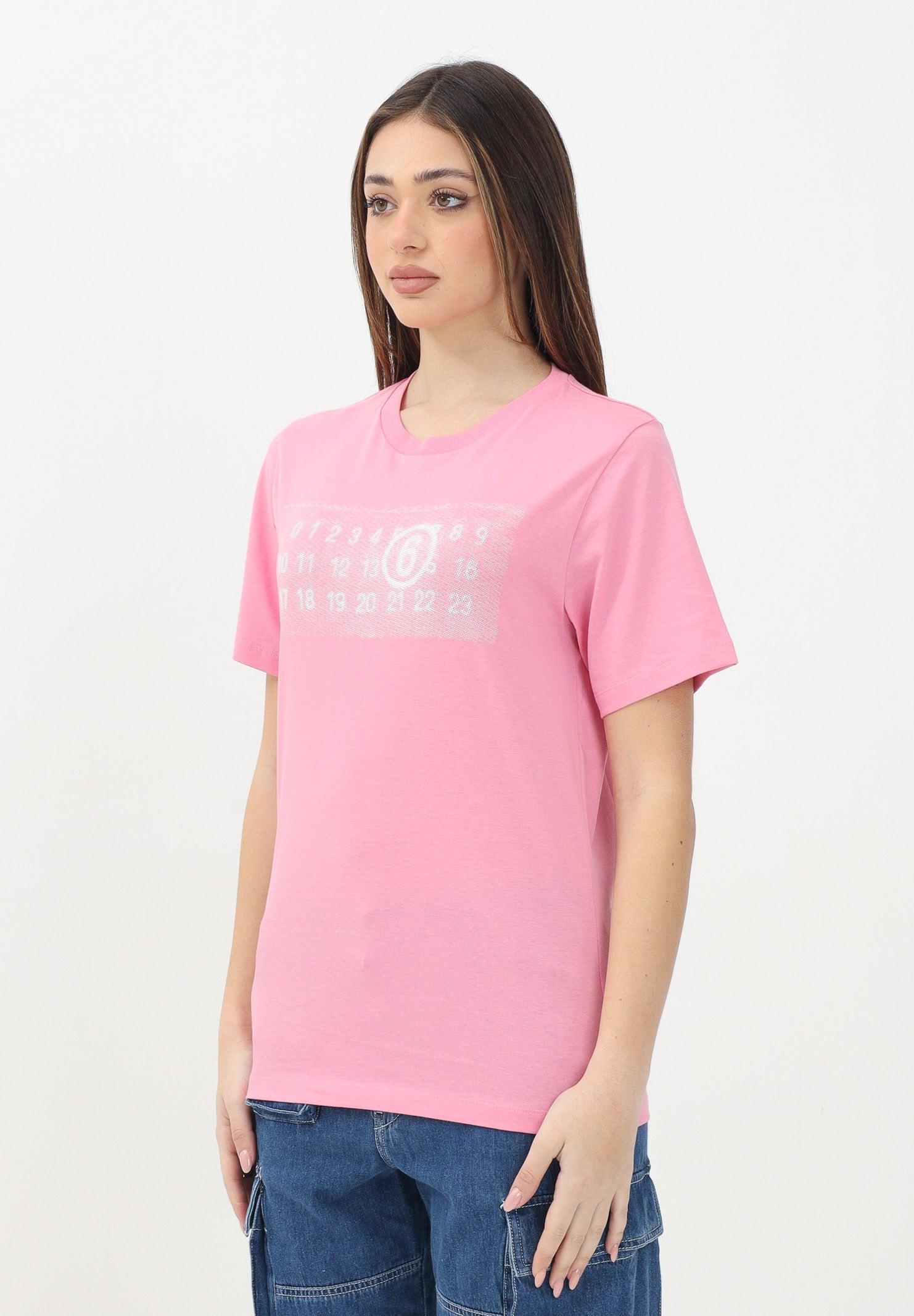 MAISON MARGIELA T-shirt a manica corta rosa per donna, ragazze e bambina con "Stamp Numbers" M60803MM02Y M6308 MAISON MARGIELA