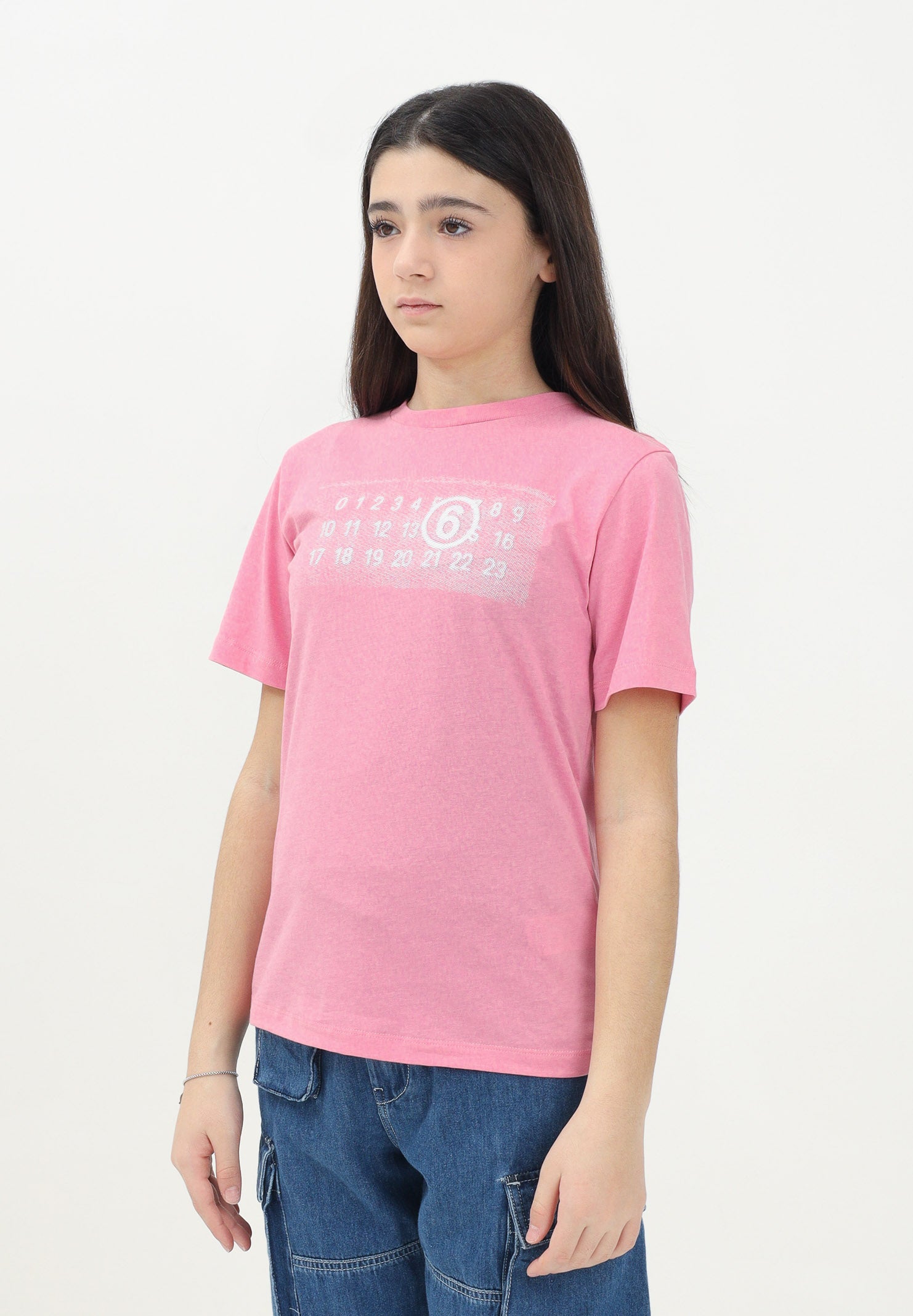 MAISON MARGIELA T-shirt a manica corta rosa per donna, ragazze e bambina con "Stamp Numbers" M60803MM02Y M6308 MAISON MARGIELA