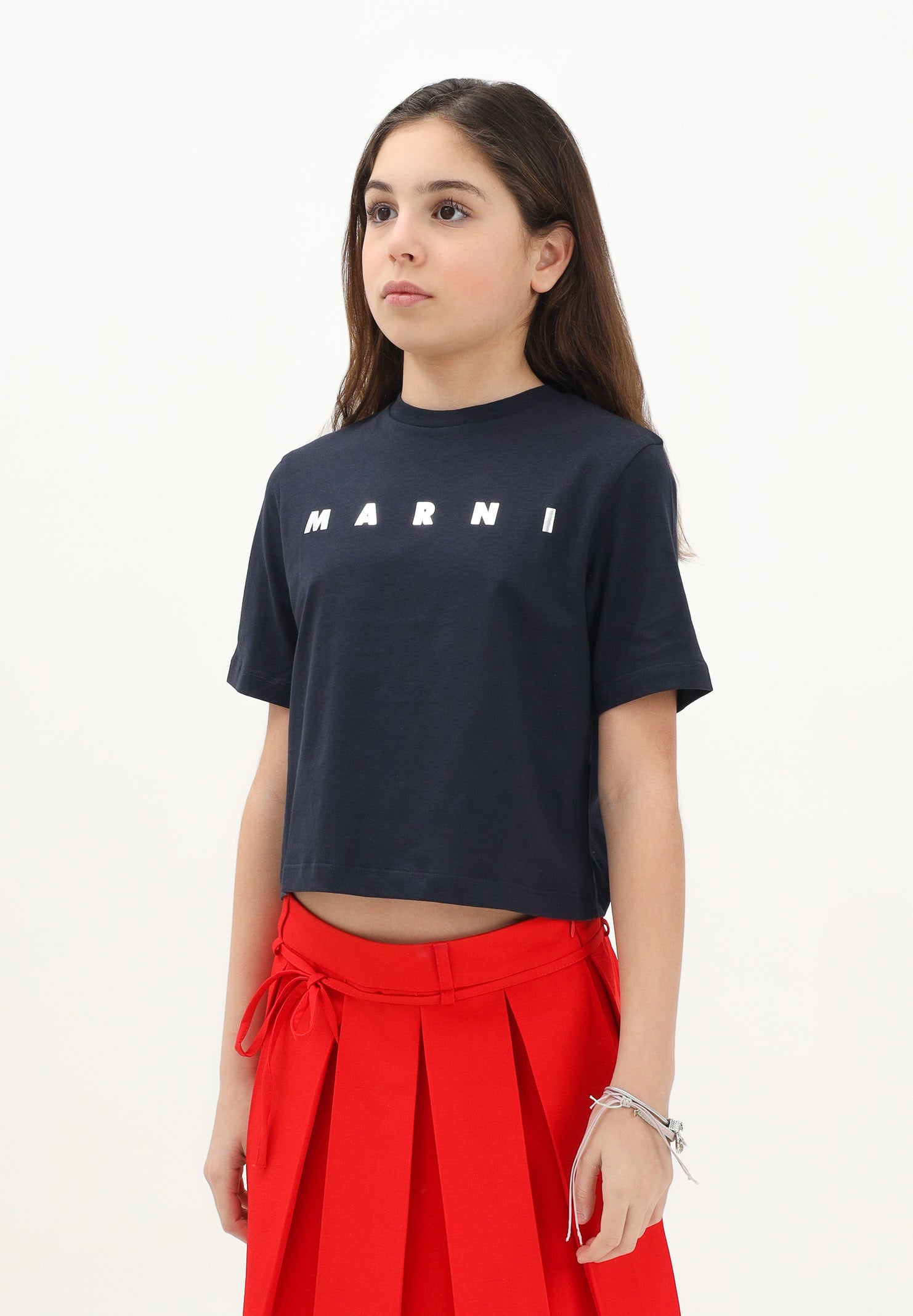 MARNI T-shirt a manica corta blu per donna e bambina con stampa logo M01317M00HZ 0M803 MARNI