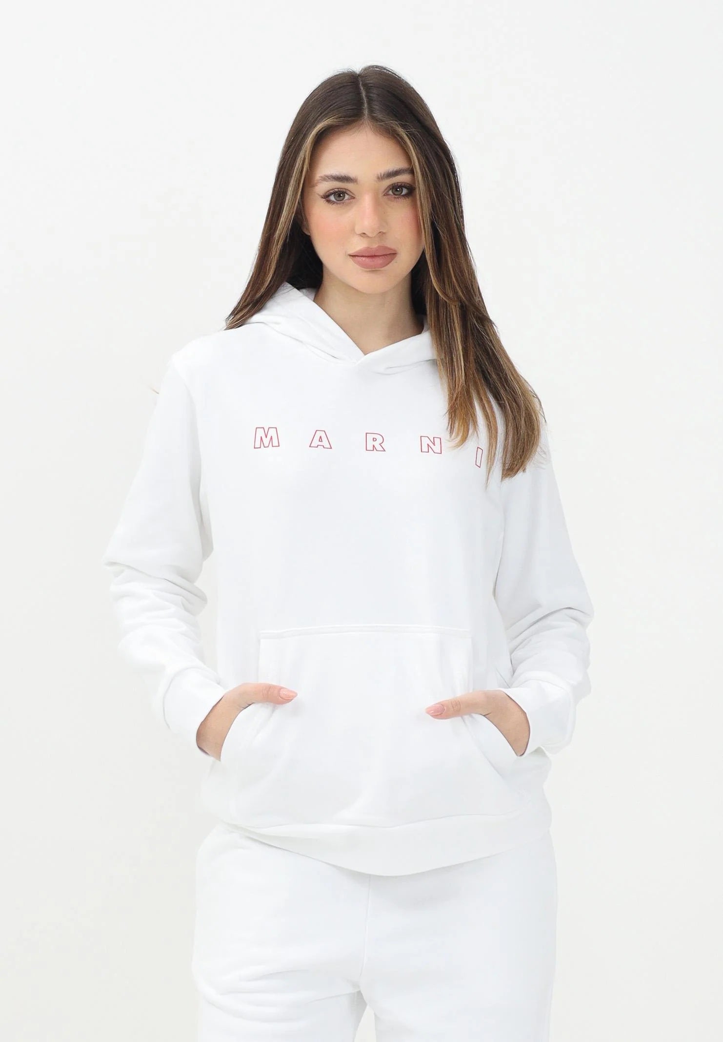 MARNI Felpa con cappuccio bianca per donna, ragazzi e bambini rifinita da stampa logo M01407M00V0 0M100 MARNI