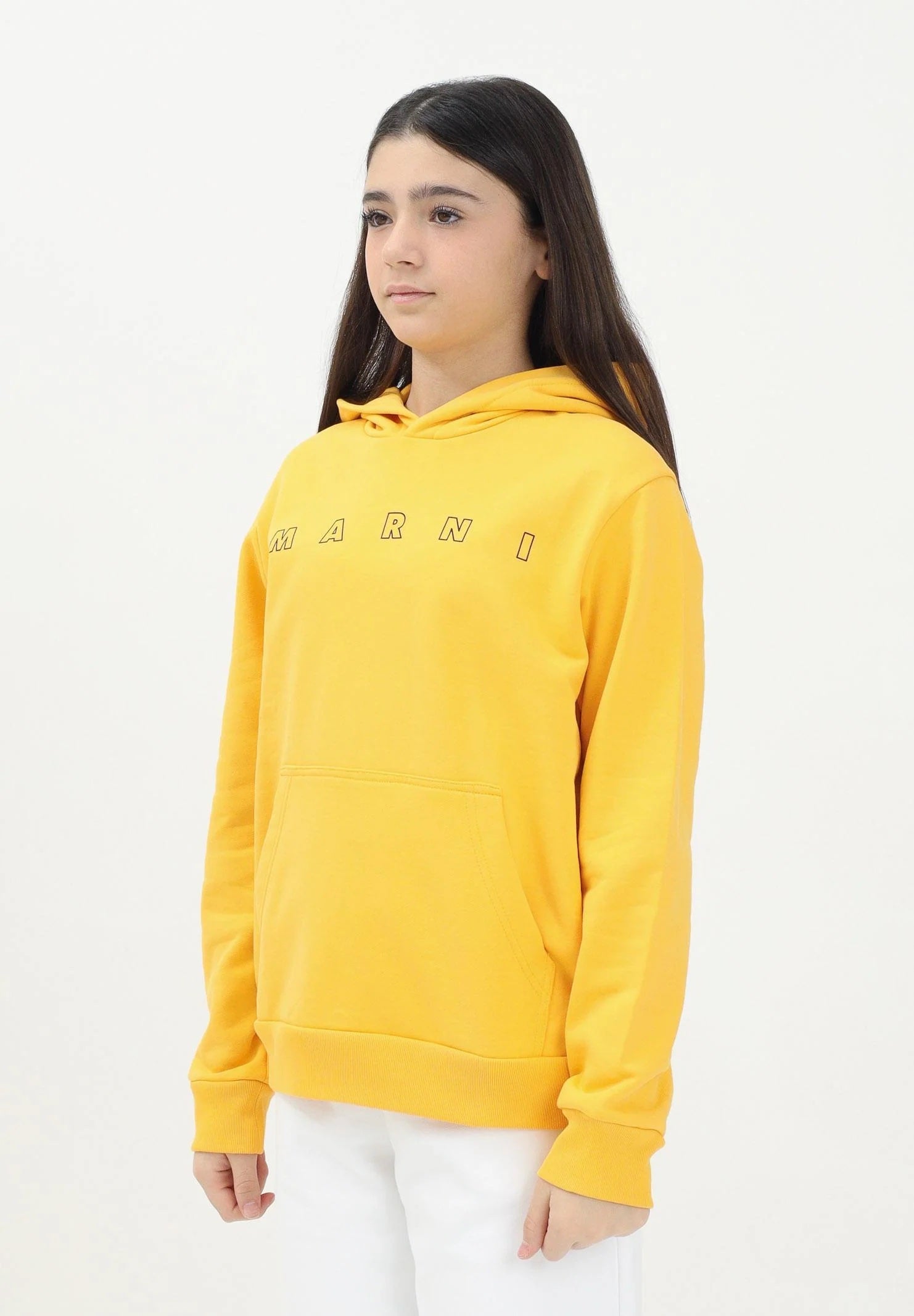 MARNI Felpa con cappuccio gialla per donna, ragazzi e bambini rifinita da stampa logo M01407M00V0 0M219 MARNI