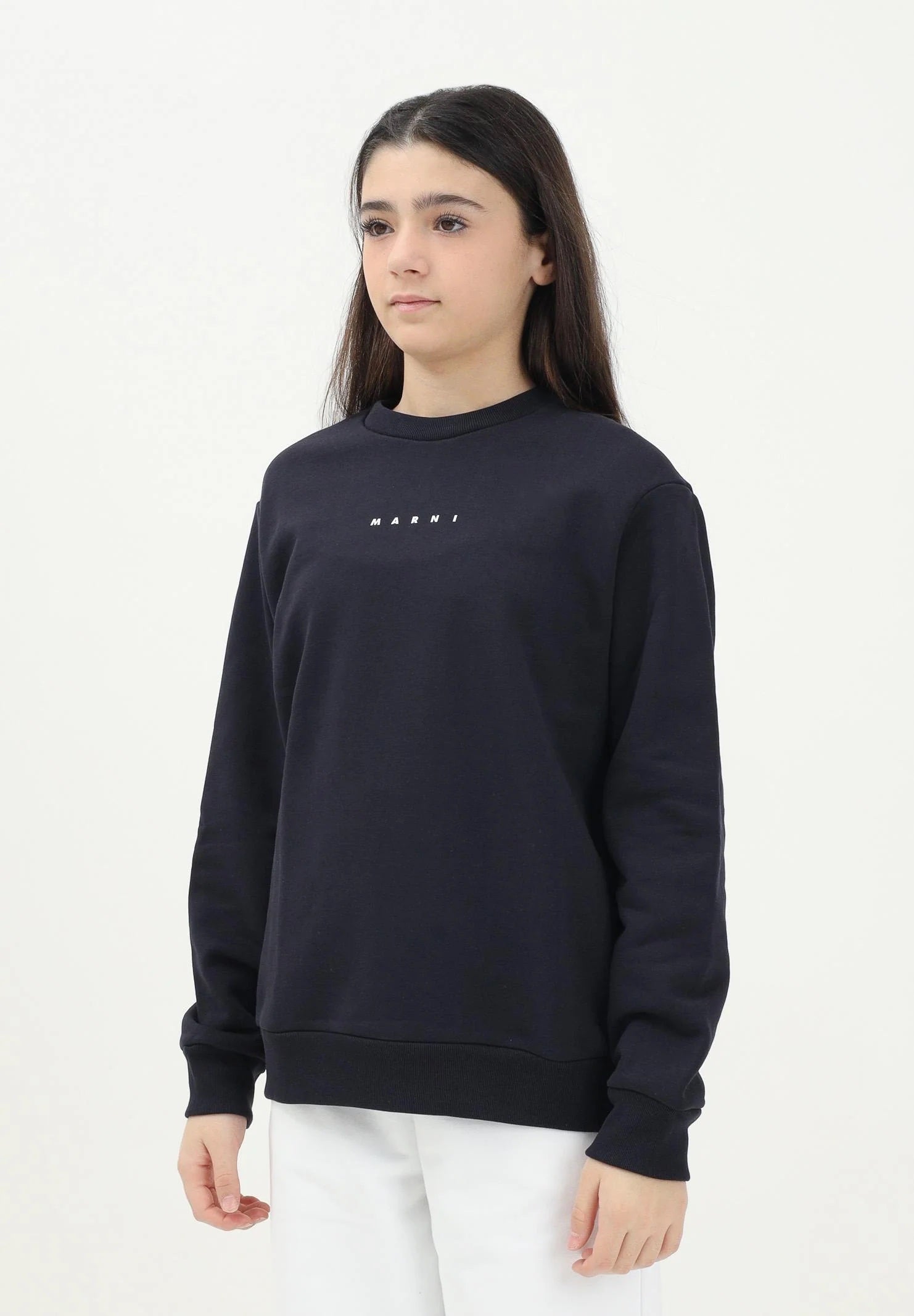 MARNI Felpa girocollo blu navy per donna, ragazzi e bambini con logo "MARNI" M01408M00V0 0M803 MARNI
