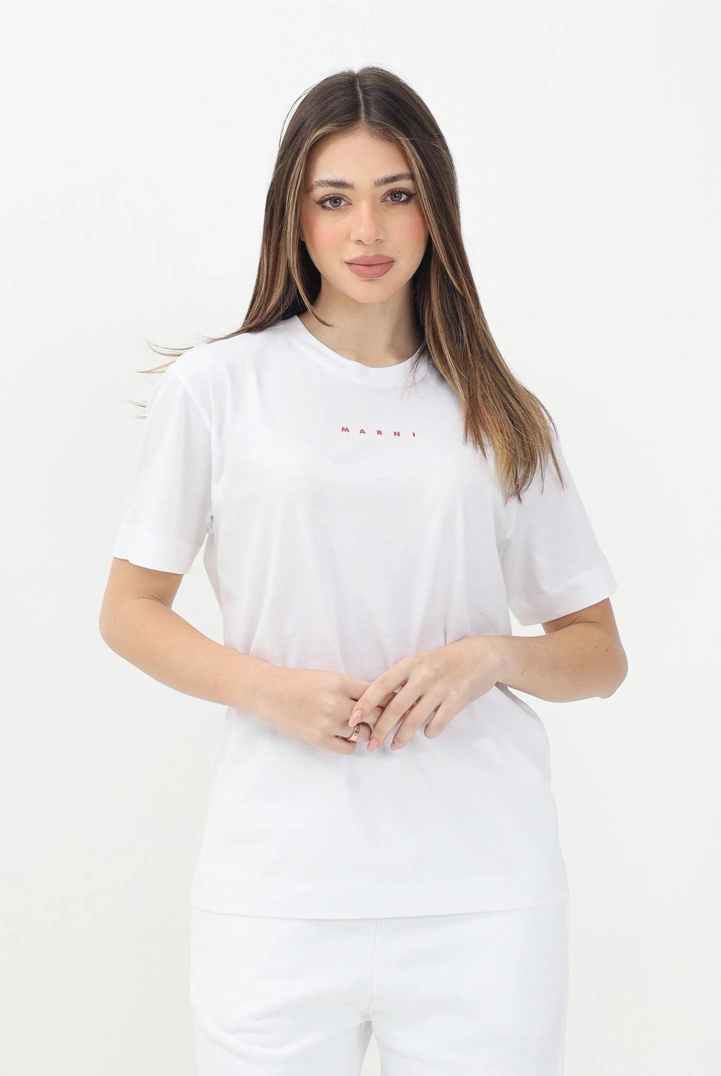 MARNI T-shirt a manica corta bianca per donna, ragazzi e bambini con stampa logo M01413M00RF 0M100 MARNI