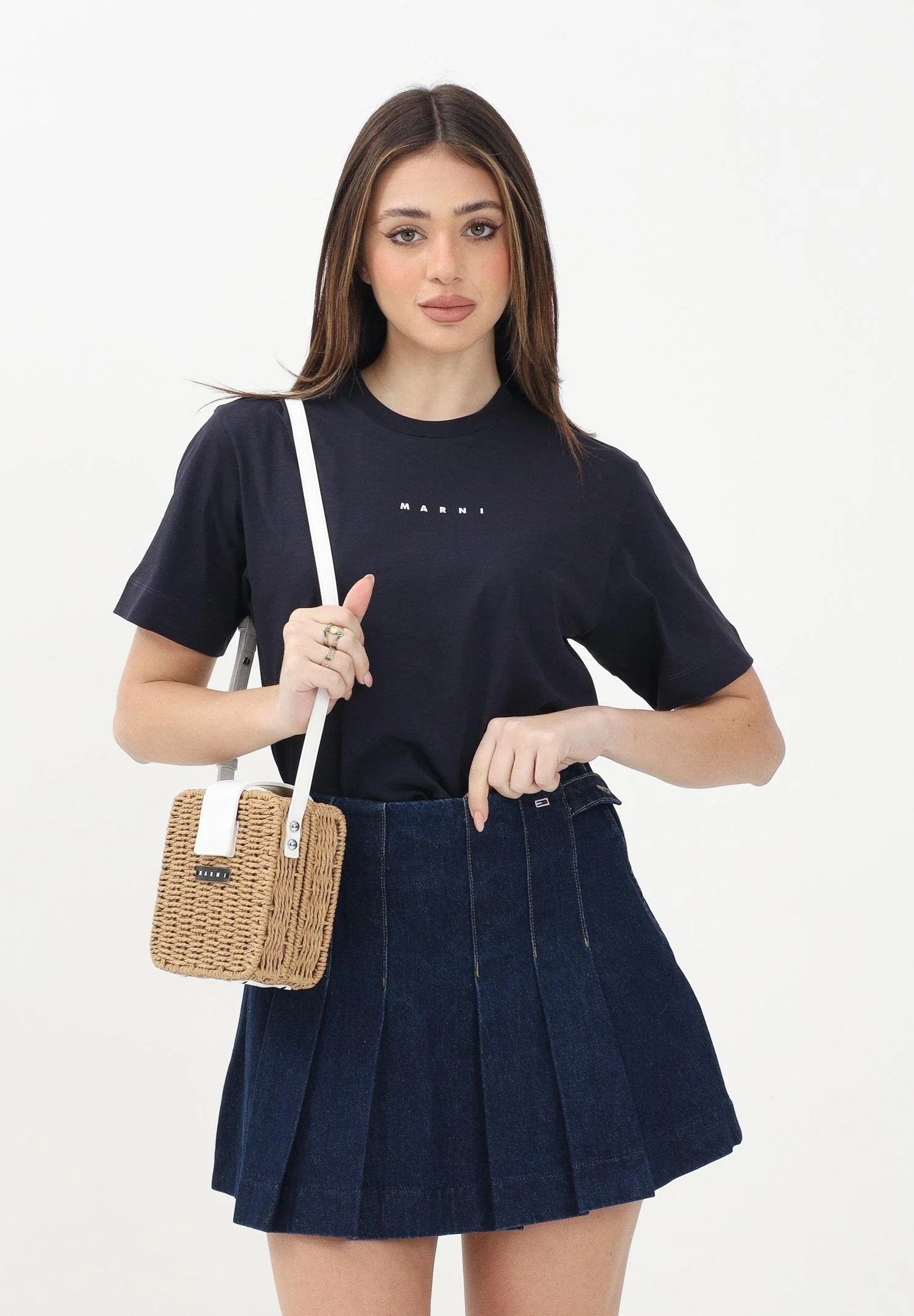 MARNI T-shirt a manica corta blu per donna, ragazzi e bambini con stampa logo M01413M00RF 0M803 MARNI