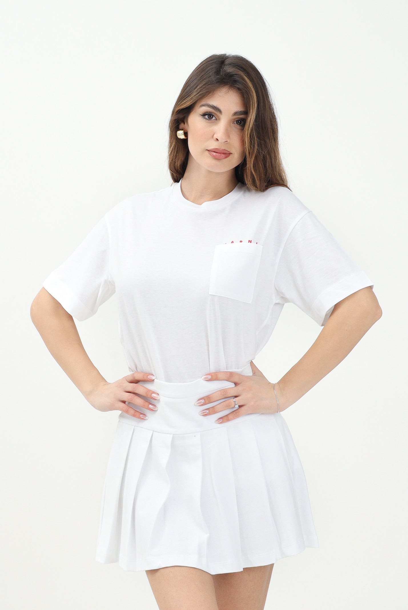 MARNI T-shirt a manica corta bianca per donna, ragazzi e bamini con taschino e logo M01415M00RF 0M100 MARNI