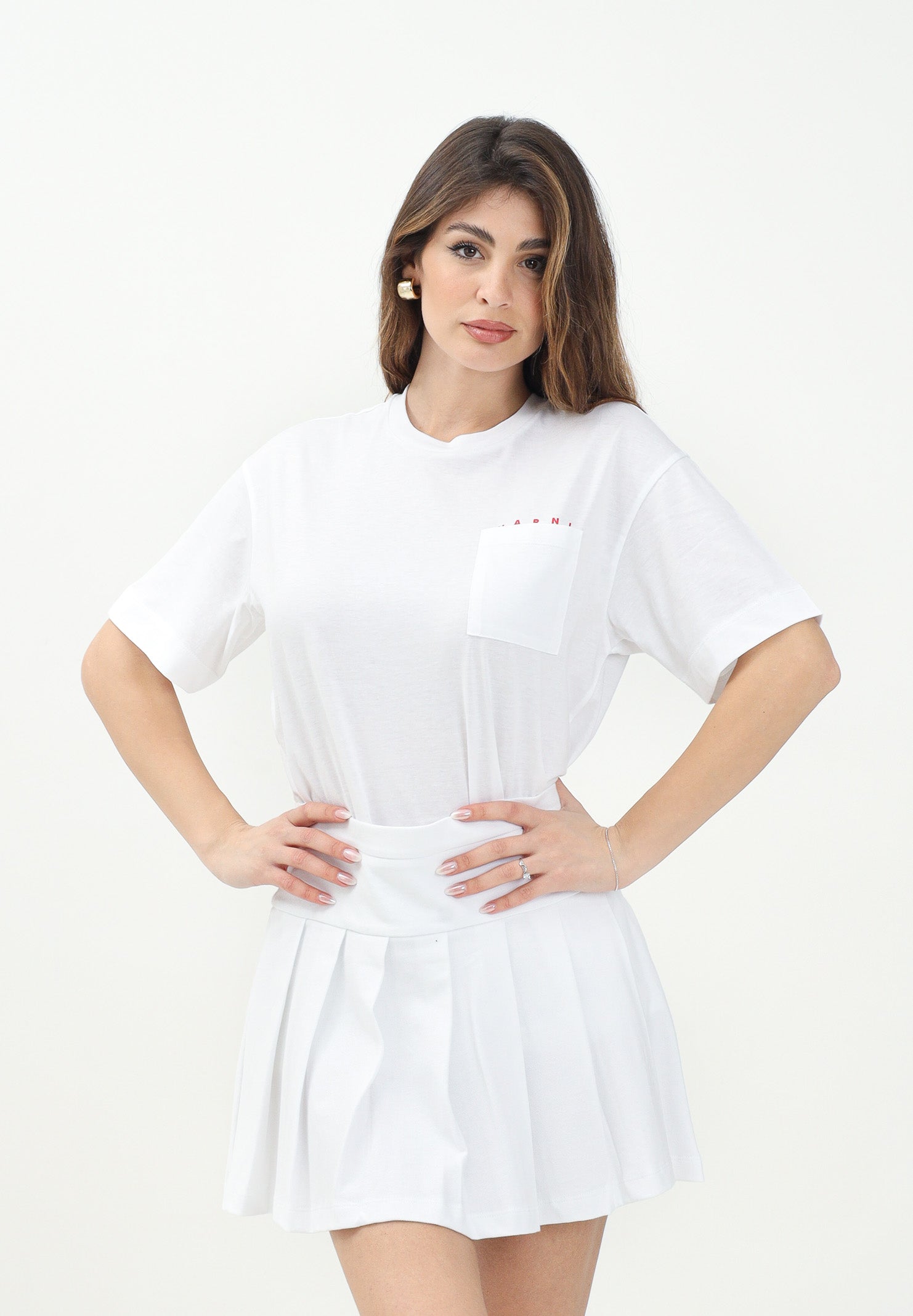 MARNI T-shirt a manica corta bianca per donna, ragazzi e bamini con taschino e logo M01415M00RF 0M100 MARNI