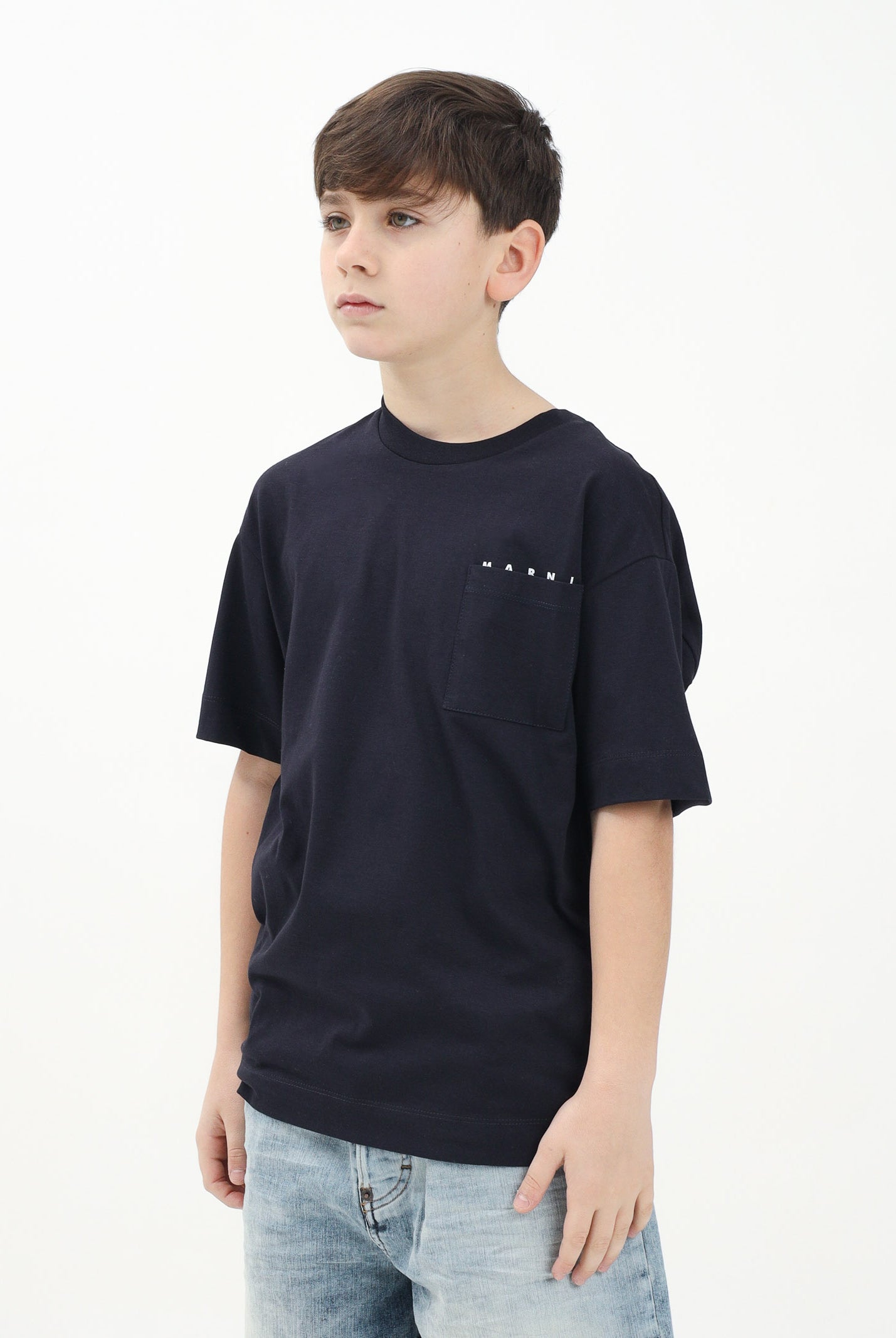 MARNI T-shirt a manica corta blu per donna, ragazzi e bamini con taschino e logo M01415M00RF 0M803 MARNI
