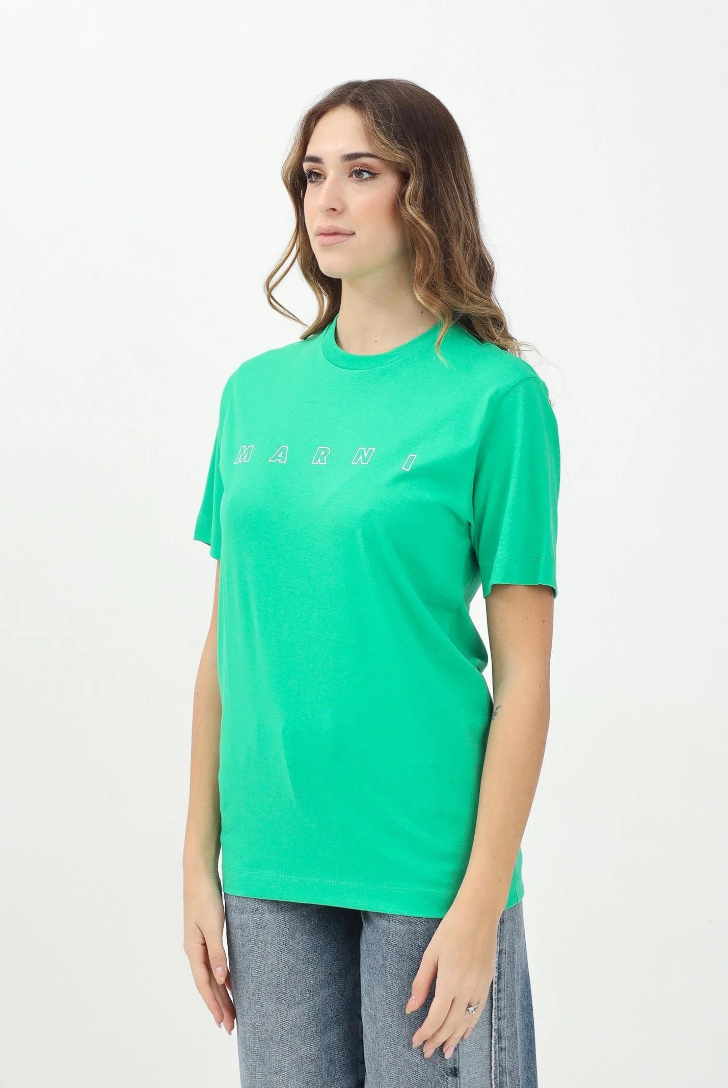 MARNI T-shirt a manica corta verde per donna, ragazzi e bambine con logo Marni Outline M01466M00RF 0M541 MARNI