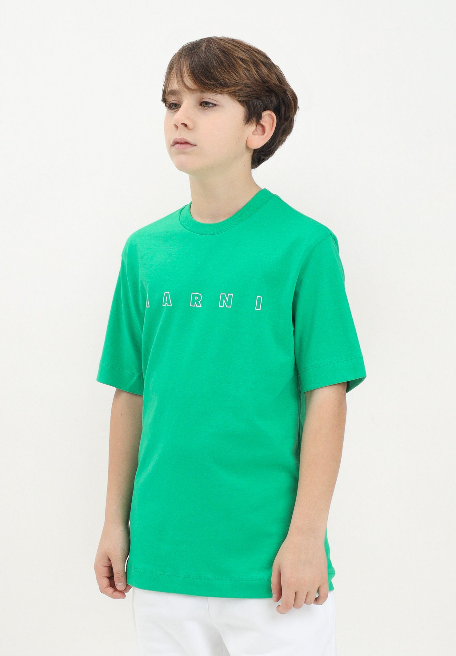 MARNI T-shirt a manica corta verde per donna, ragazzi e bambine con logo Marni Outline M01466M00RF 0M541 MARNI