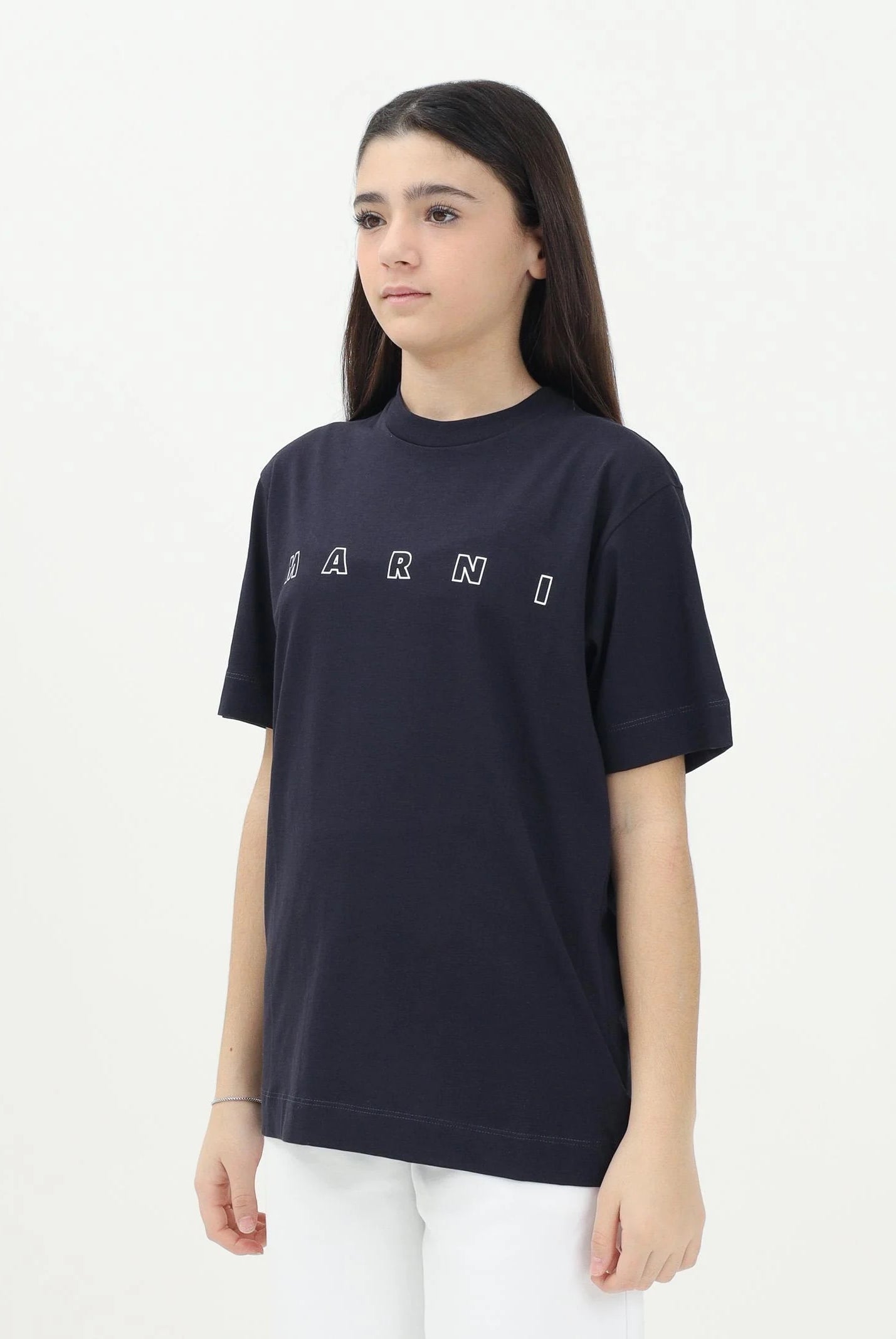 MARNI T-shirt a manica corta blu per donna, ragazzi e bambine con logo Marni Outline M01466M00RF 0M803 MARNI