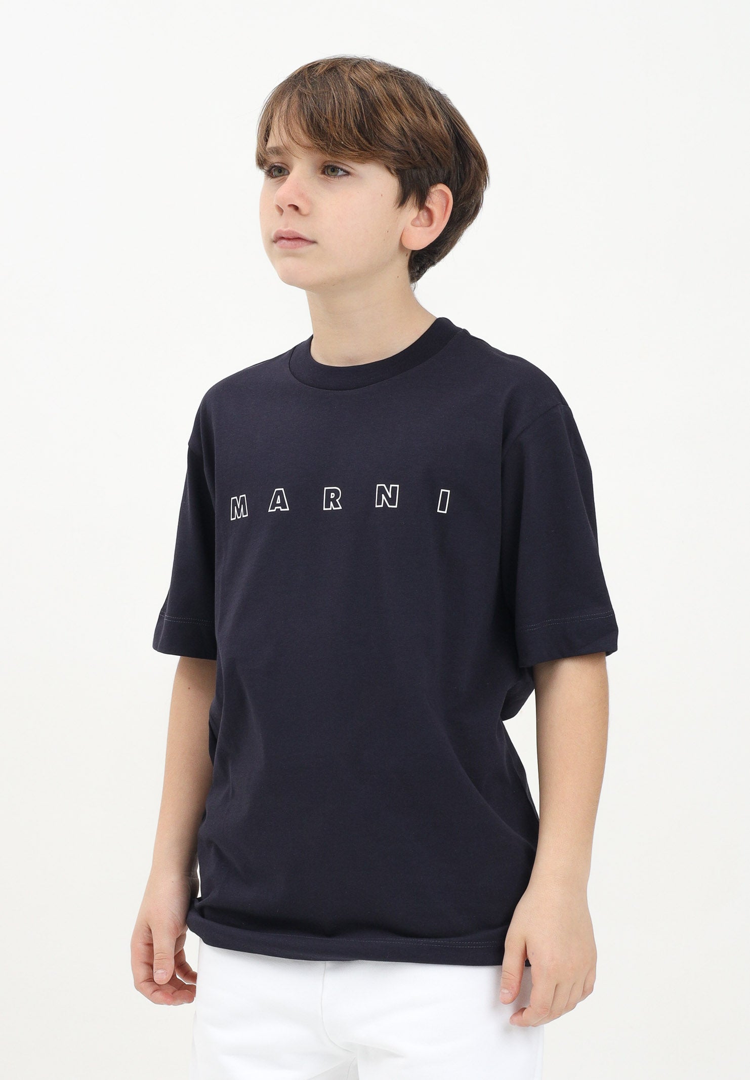 MARNI T-shirt a manica corta blu per donna, ragazzi e bambine con logo Marni Outline M01466M00RF 0M803 MARNI