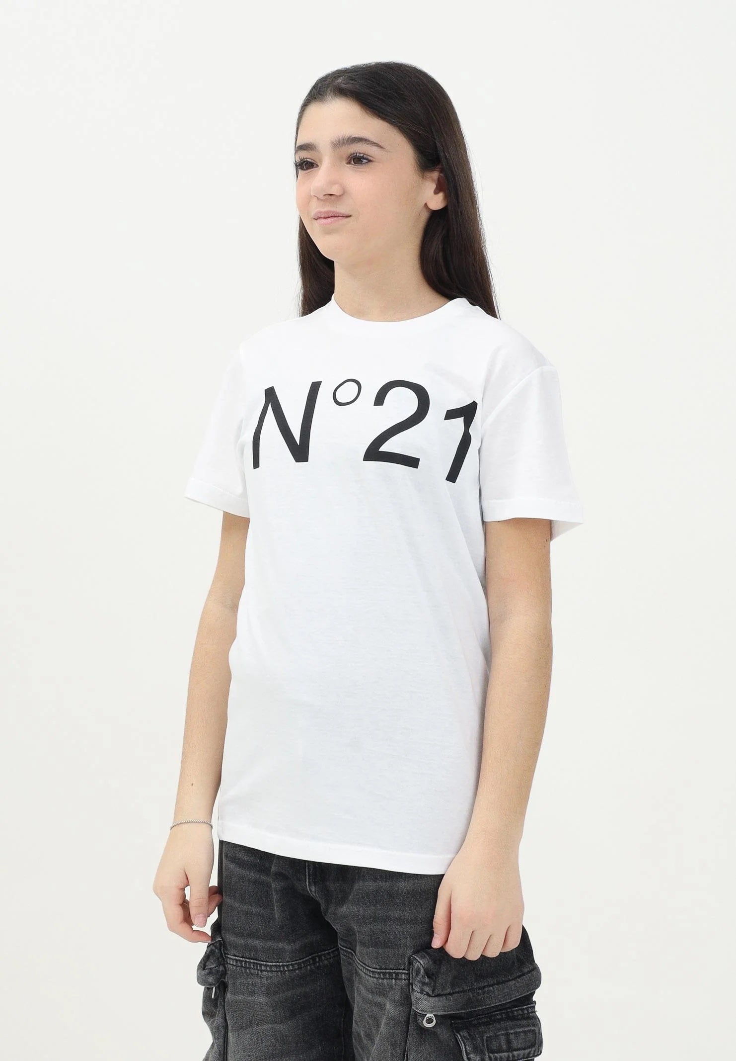N21 T-shirt a manica corta bianca per donna, ragazzi e bambini con stampa logo N21173N0153 0N100 N21