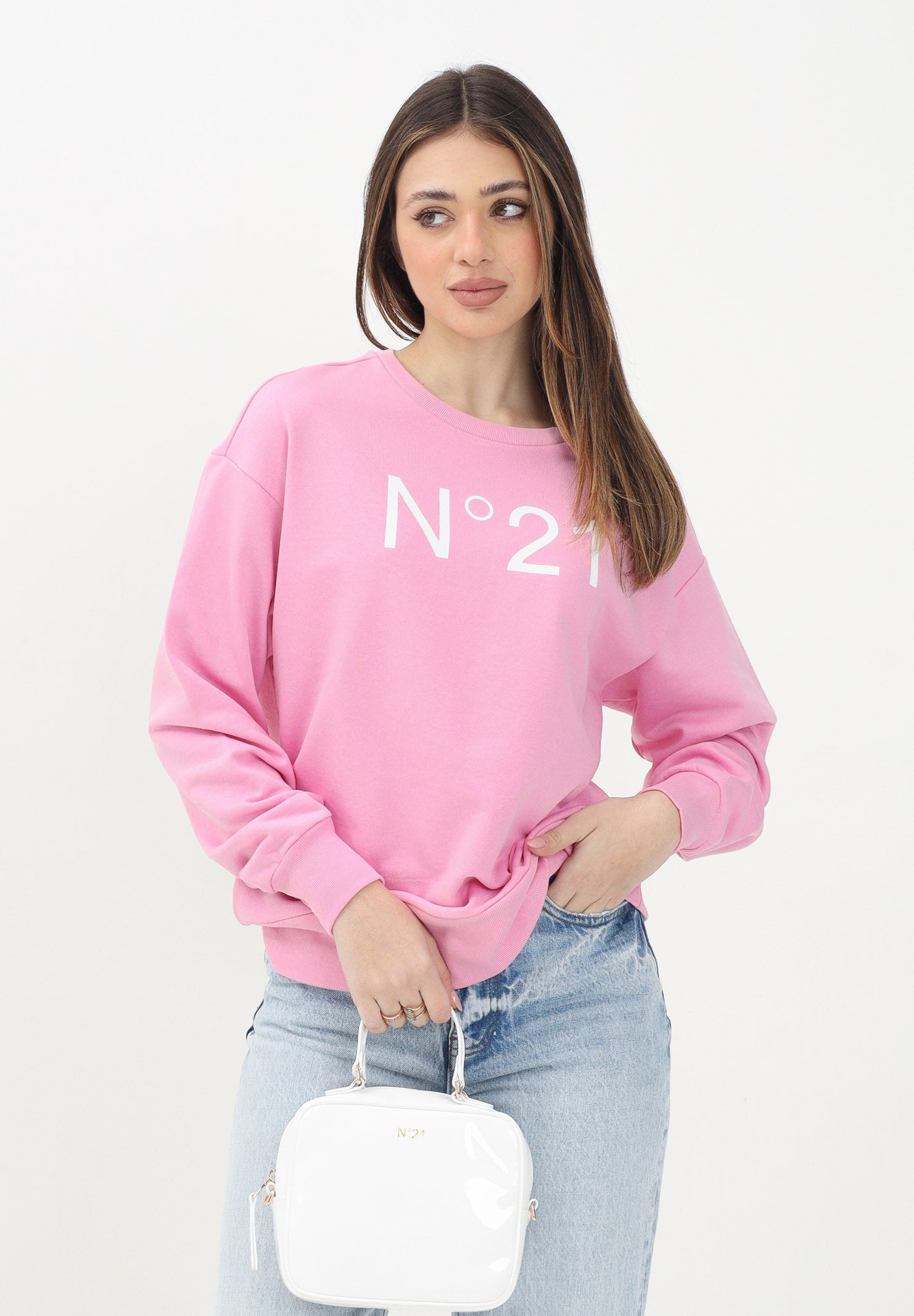N21 Felpa girocollo rosa per donna, ragazze e bambine con il logo "N°21" stampato N21A23N0154 0N318 N21