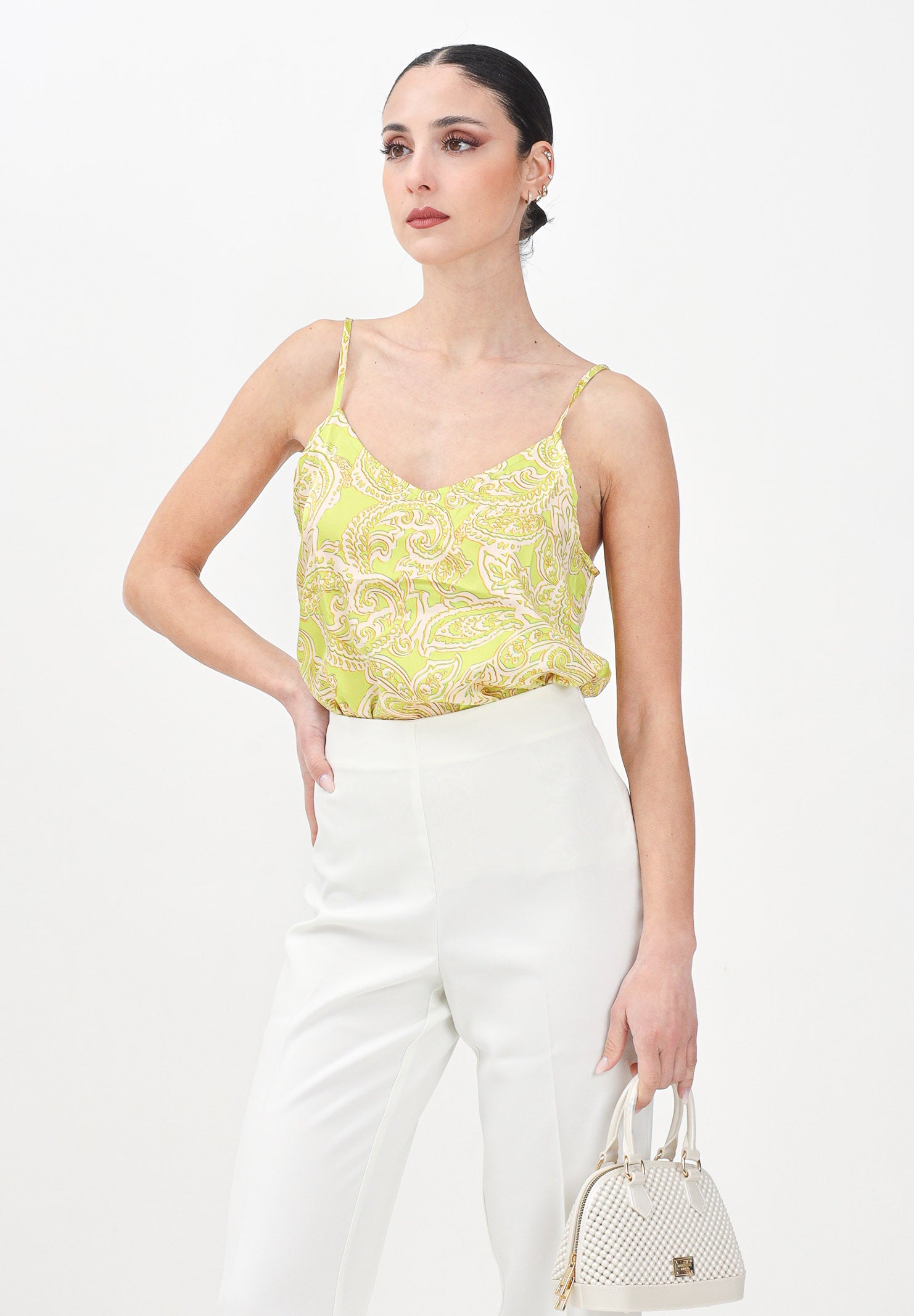 ONLY Top in raso verde da donna con motivo paisley 15339994 AppleGreen ONLY