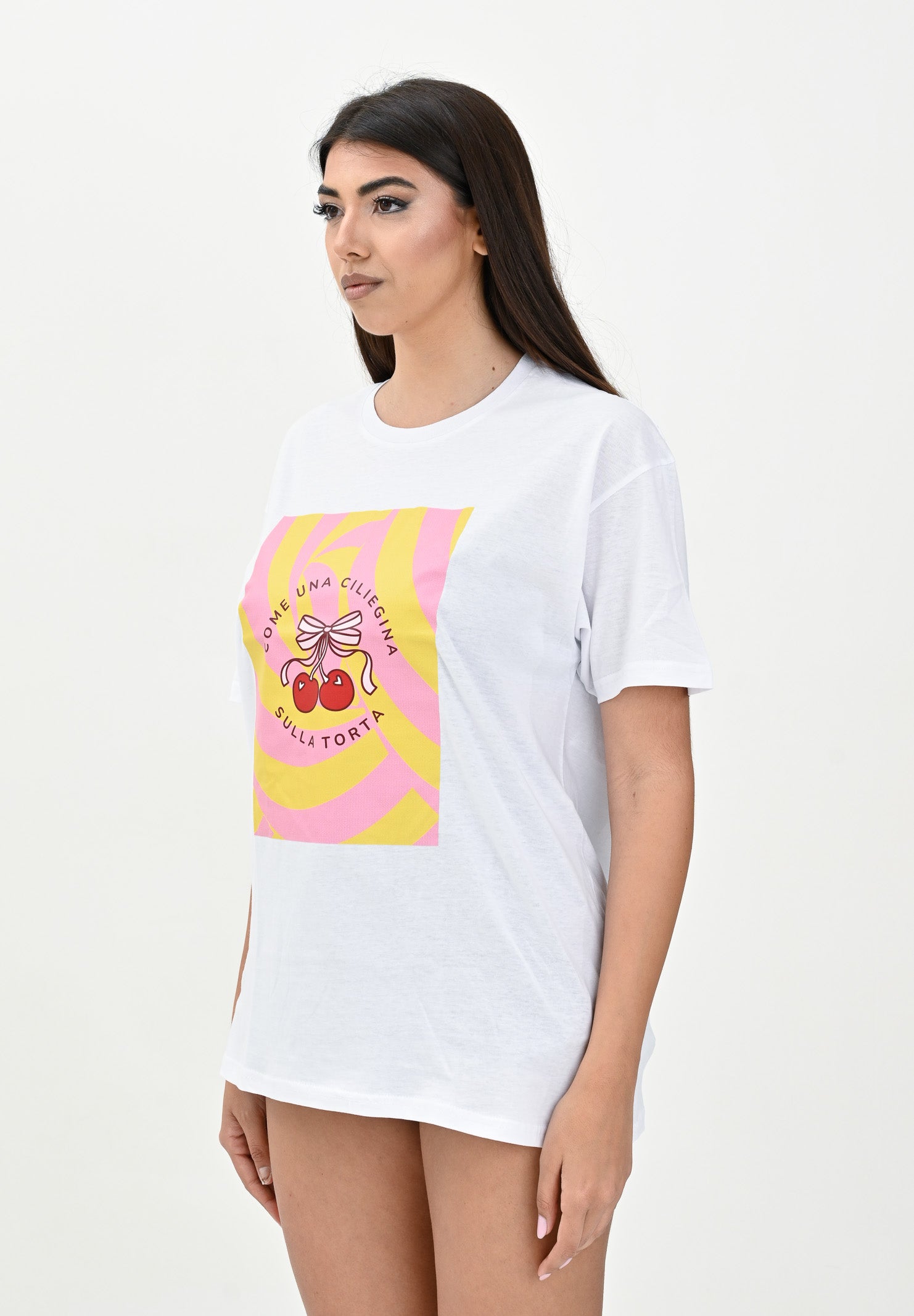 SANTAS T-shirt a manica corta bianca da donna con stampa CILIEGIA BIANCO SANTAS