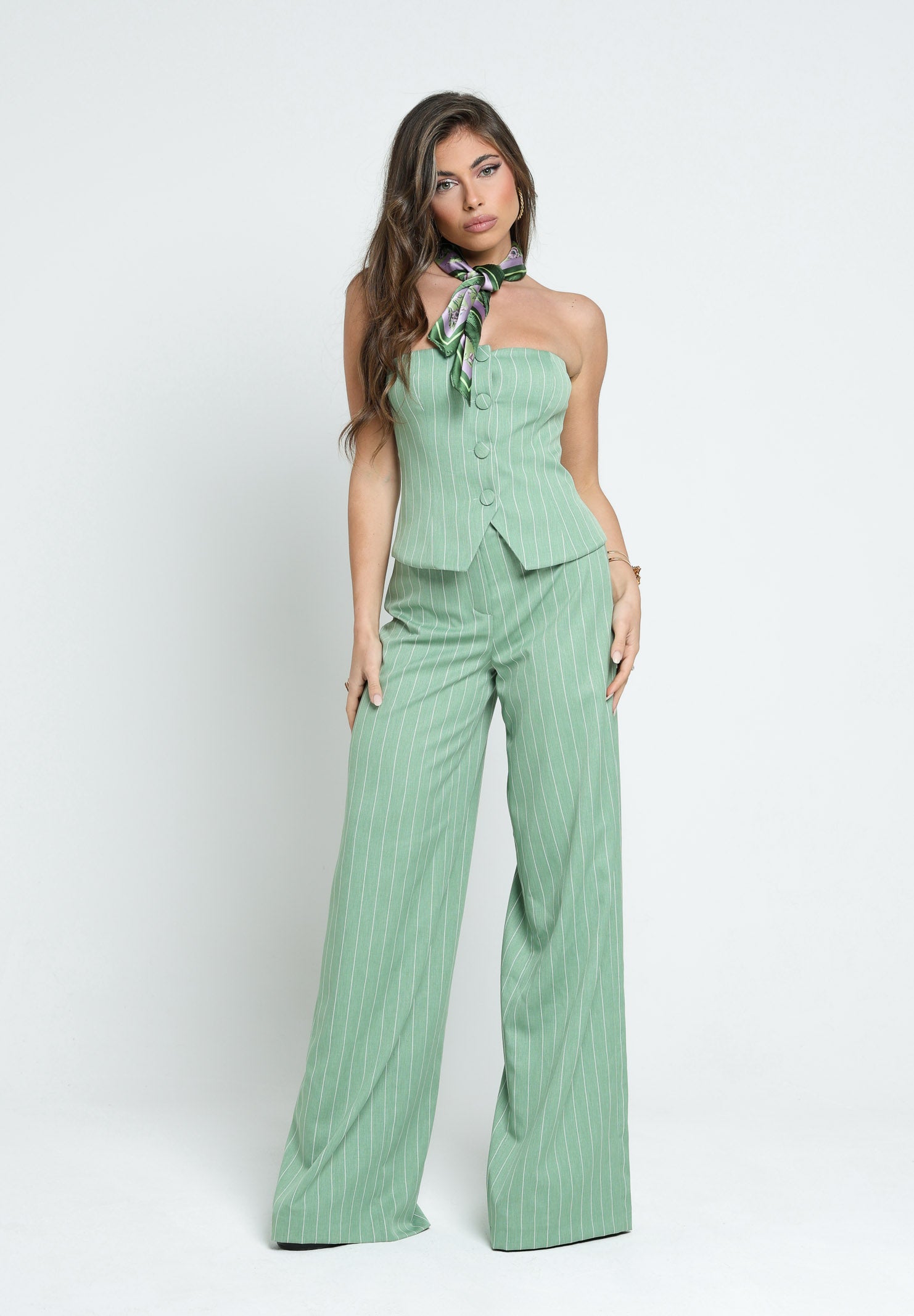 SANTAS Pantalone APPLE PIE verde da donna con motivo gessato PV25018 VERDE SANTAS