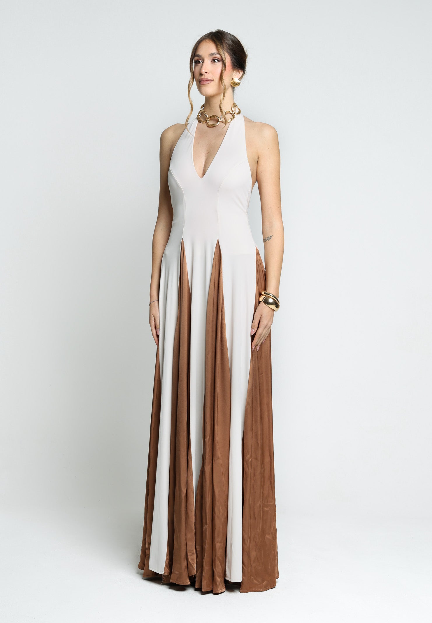 SANTAS Abito lungo MOUSSE panna da donna PV25022 CAMMELLO SANTAS