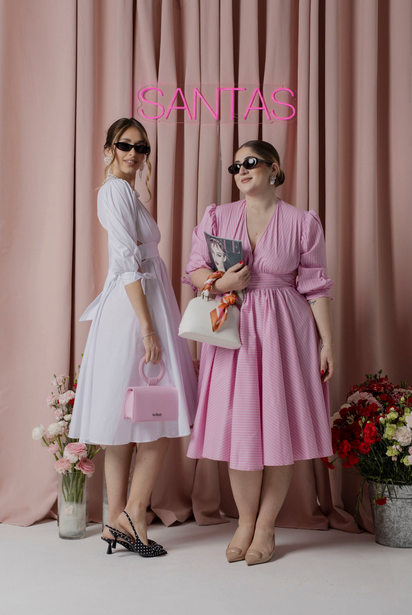 SANTAS Abito midi TIRAMISU' rosa da donna con stampa a righe PV25023 ROSA SANTAS