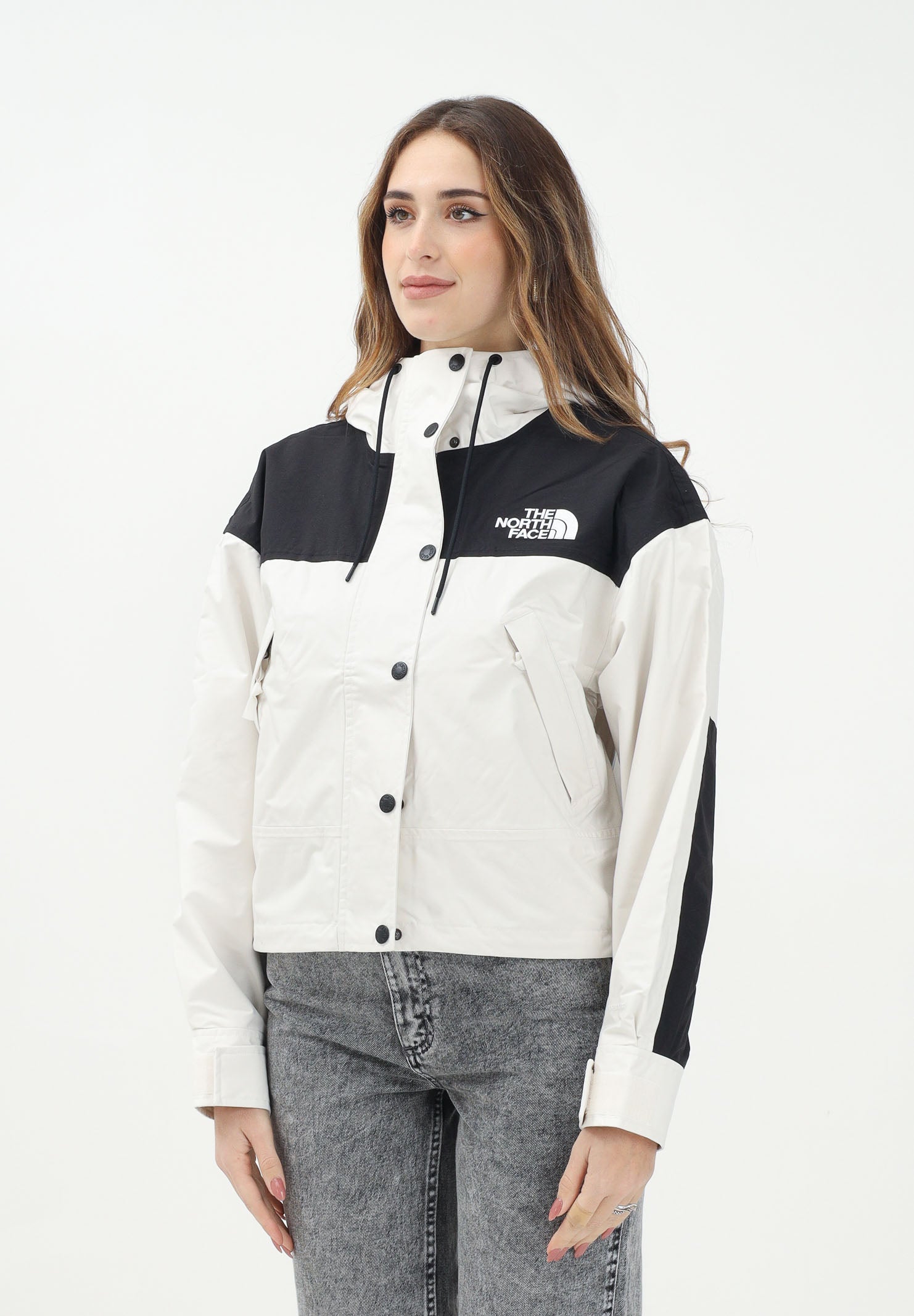 THE NORTH FACE Giacca a vento Mountain Mono nera e panna da donna NF0A8BCHROU1 . THE NORTH FACE