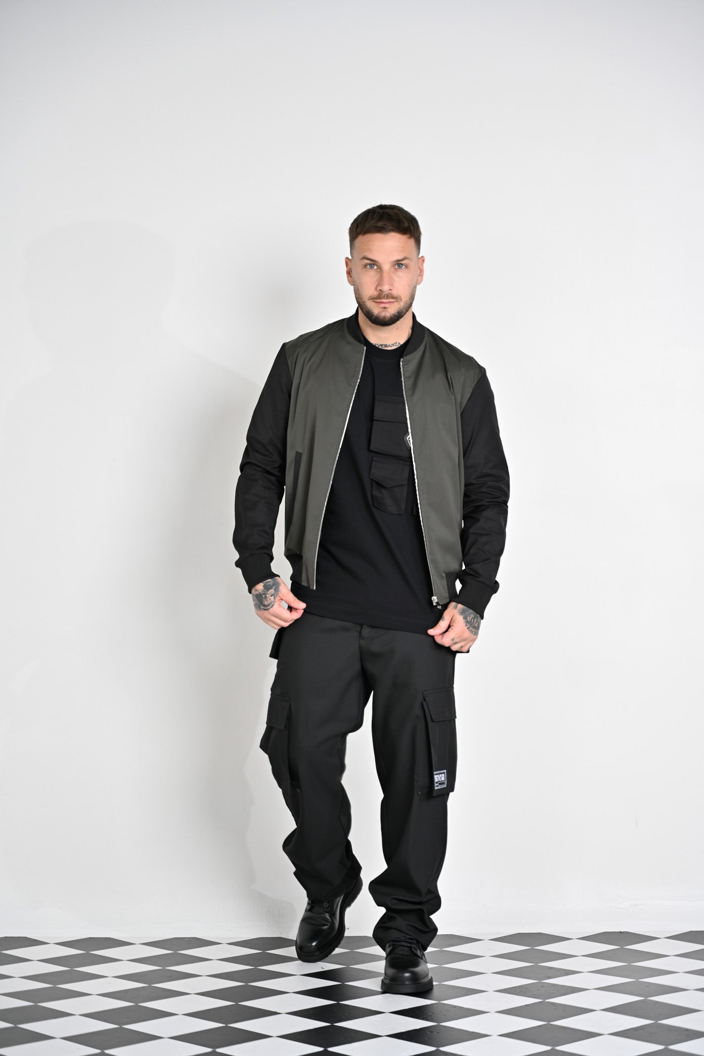 YES LONDON Bomber verde e nero da uomo XMF3953 VERDE YES LONDON